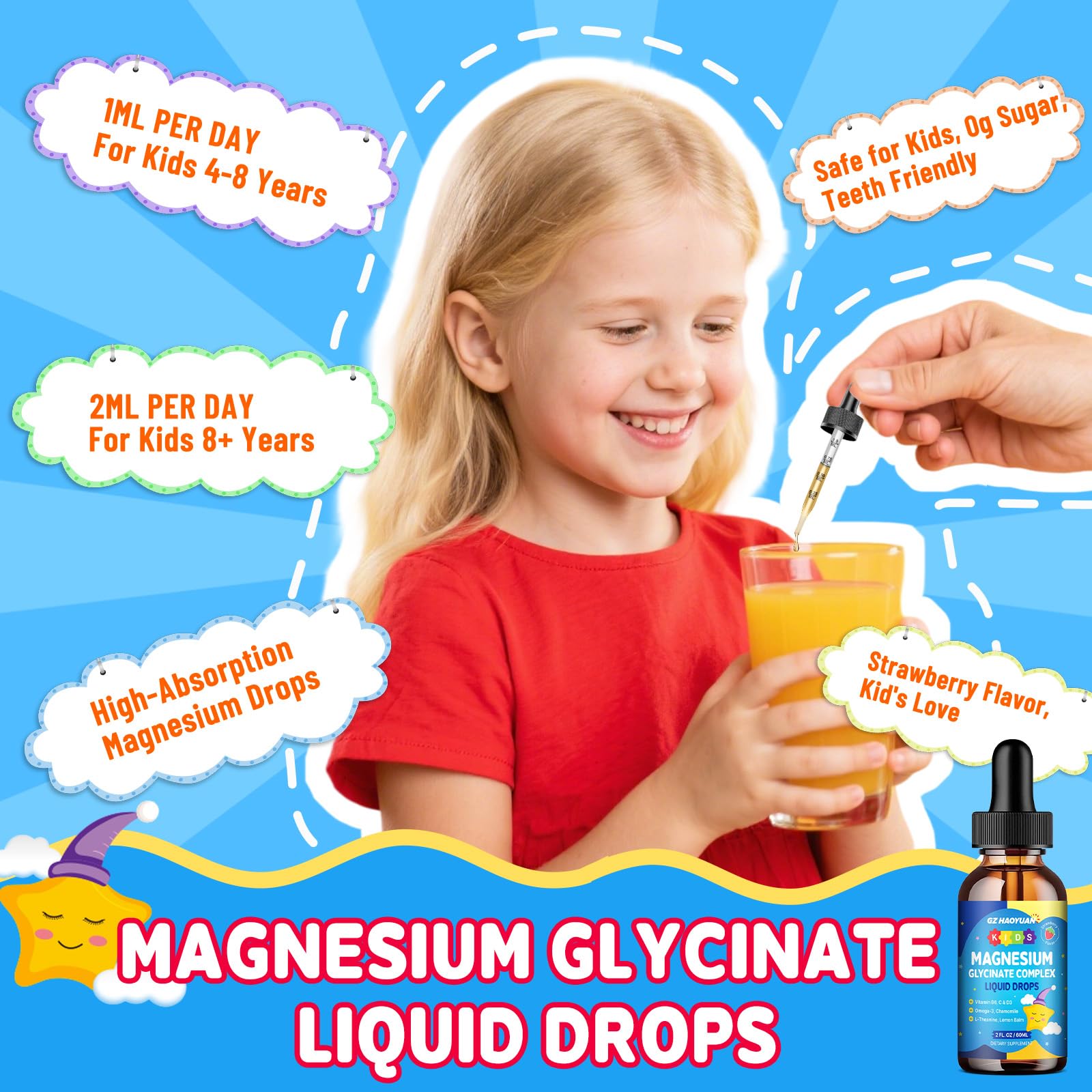 GZ HAOYUAN Magnesium Glycinate Liquid Drops for Kids in a glass with water