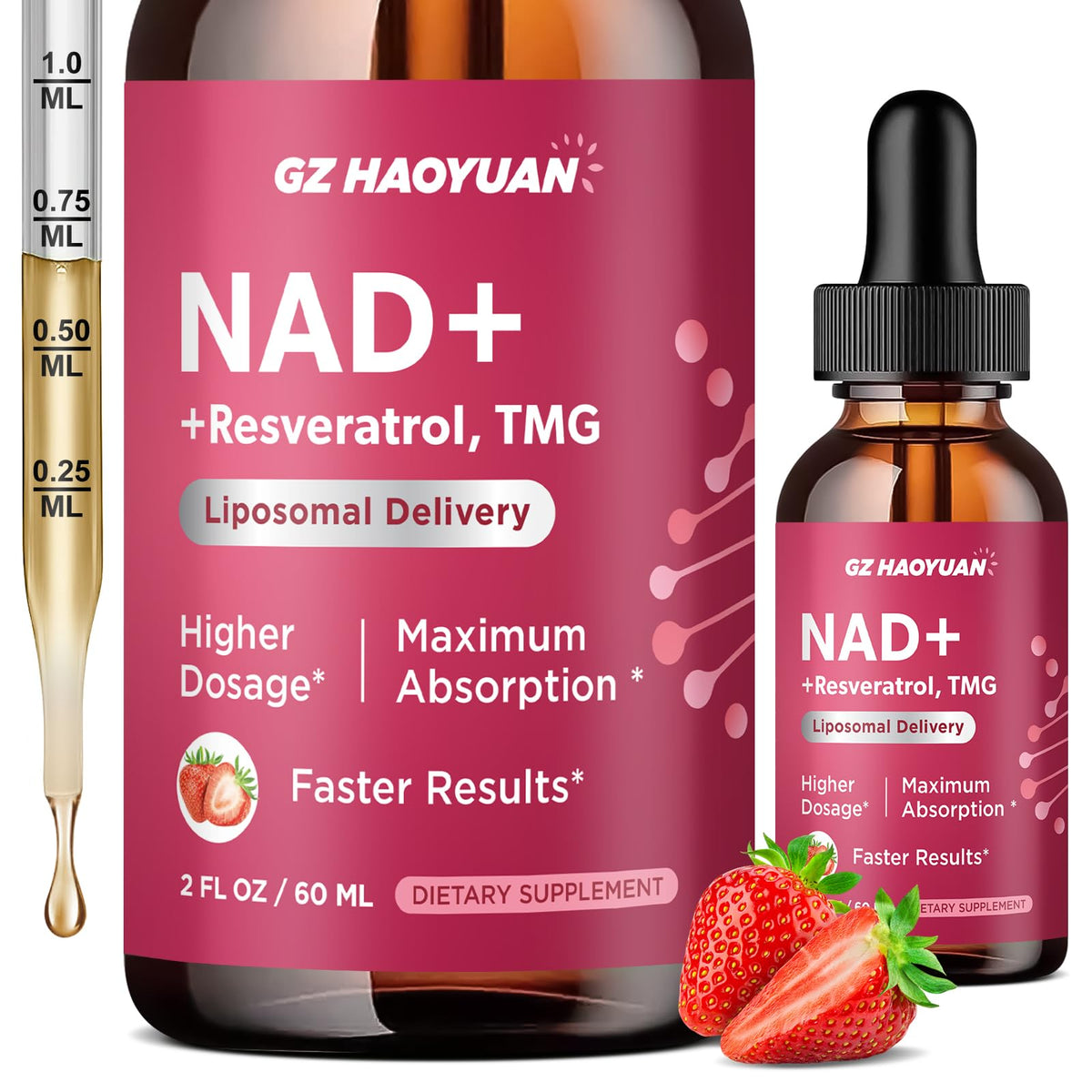 GZ HAOYUAN NAD+ Resveratrol Supplement 1200mg liquid drops front view