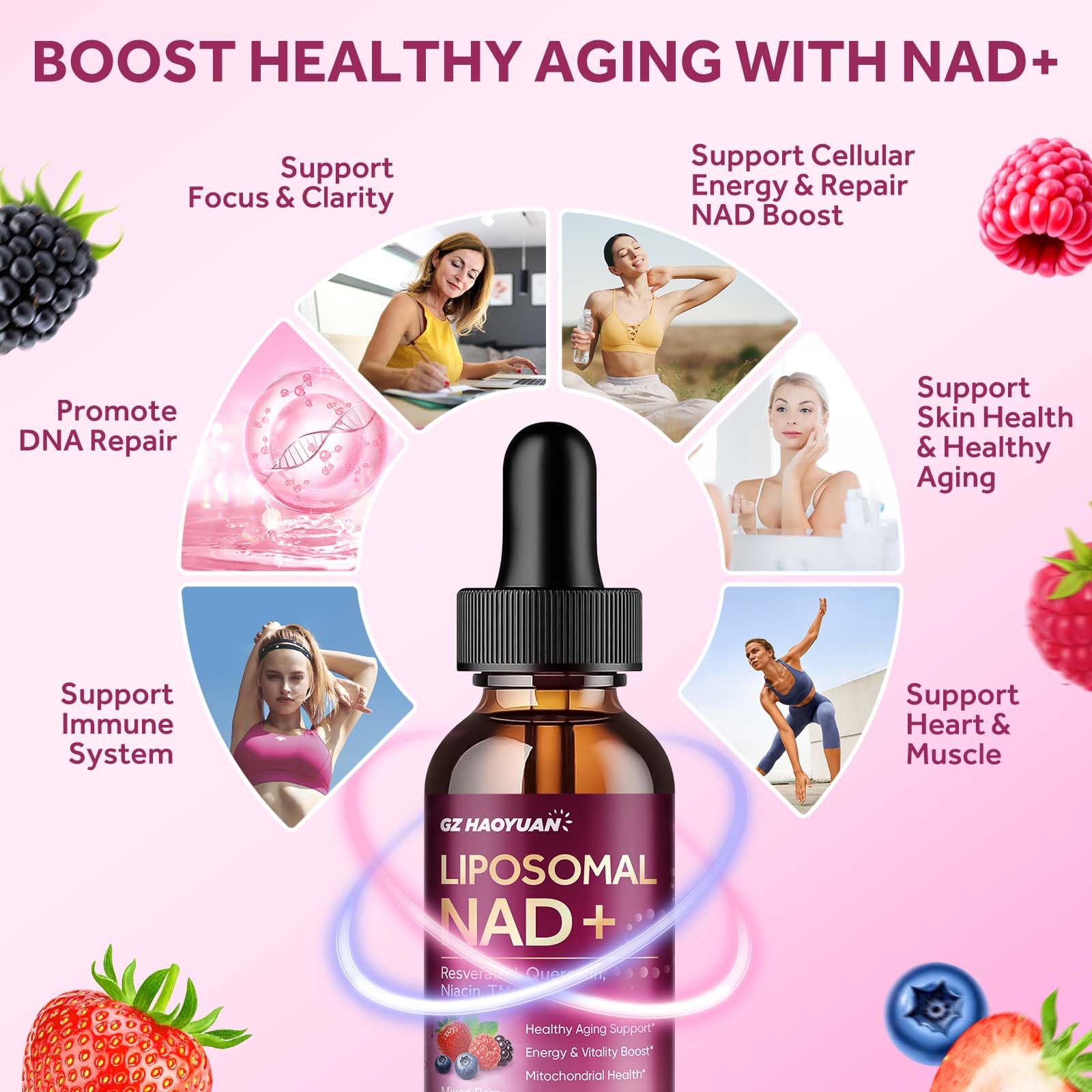 GZ HAOYUAN Resveratrol Liquid Supplement bottle with measuring droppers