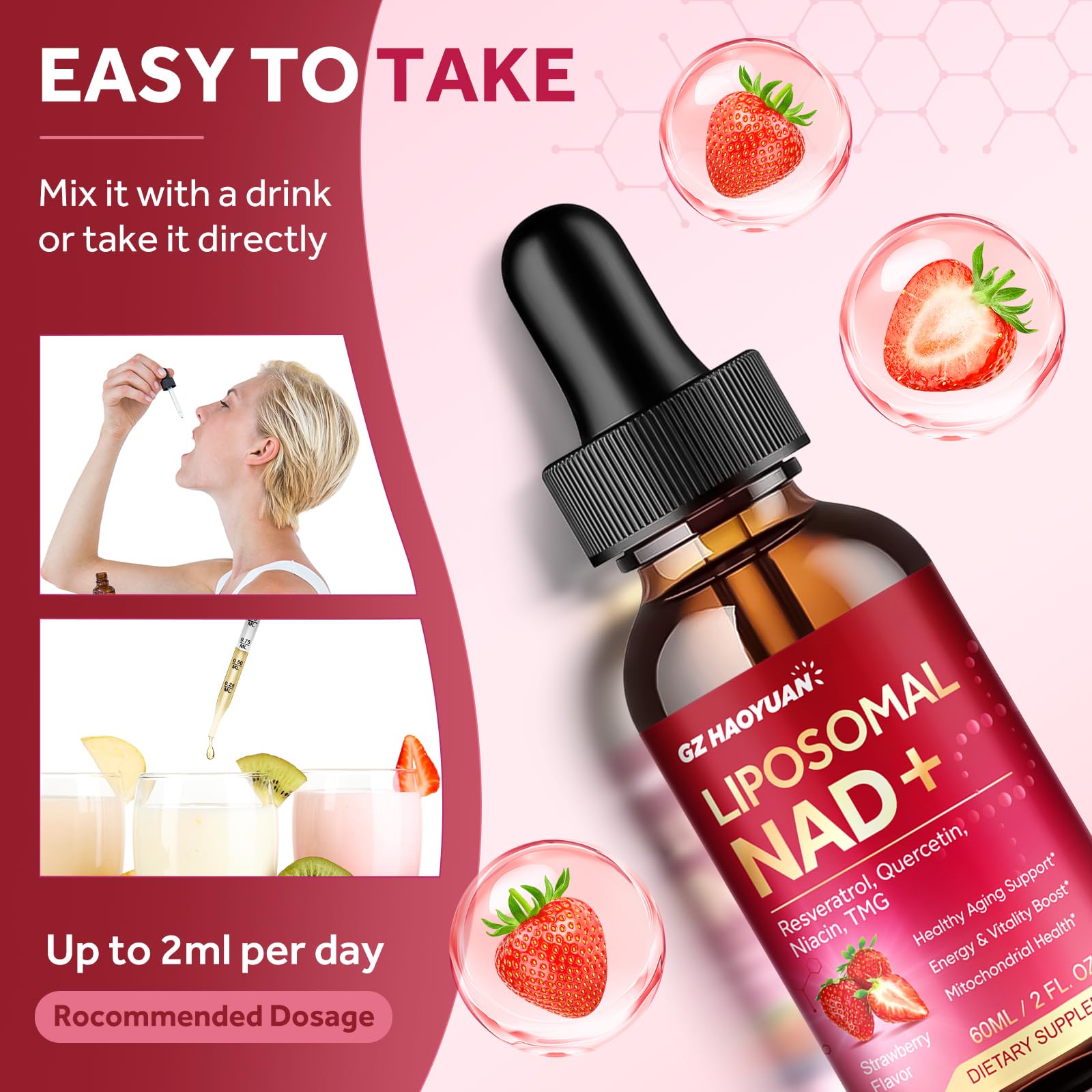 GZ HAOYUAN Resveratrol Liquid Supplement lifestyle scene with fruits