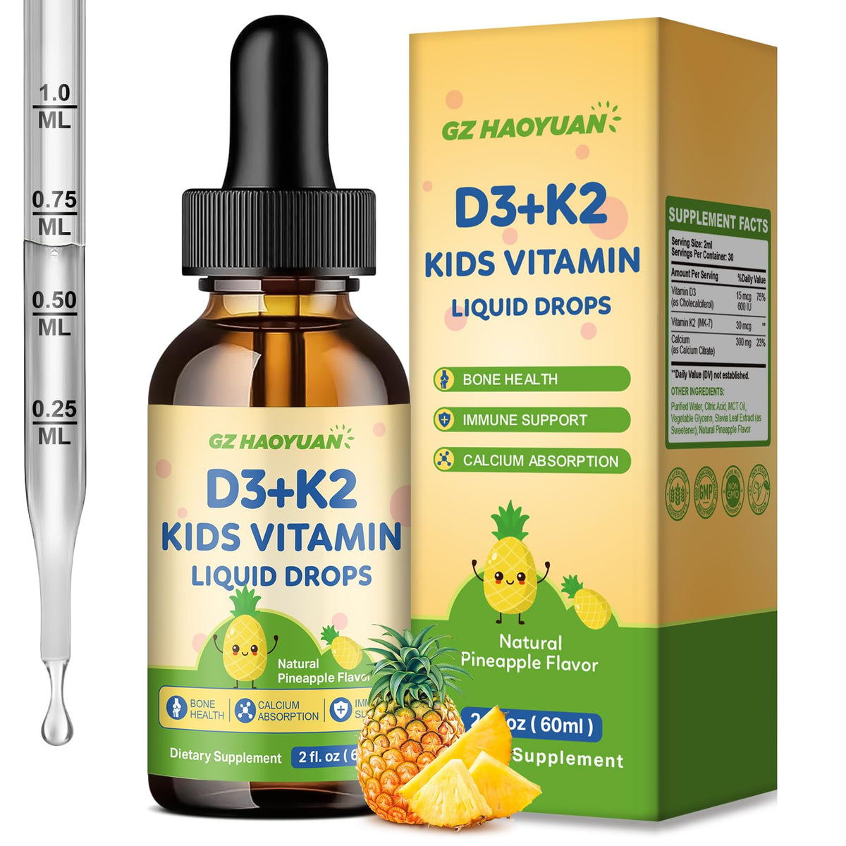 GZ HAOYUAN Vitamin D3 K2 Liquid Drops 60ml front view