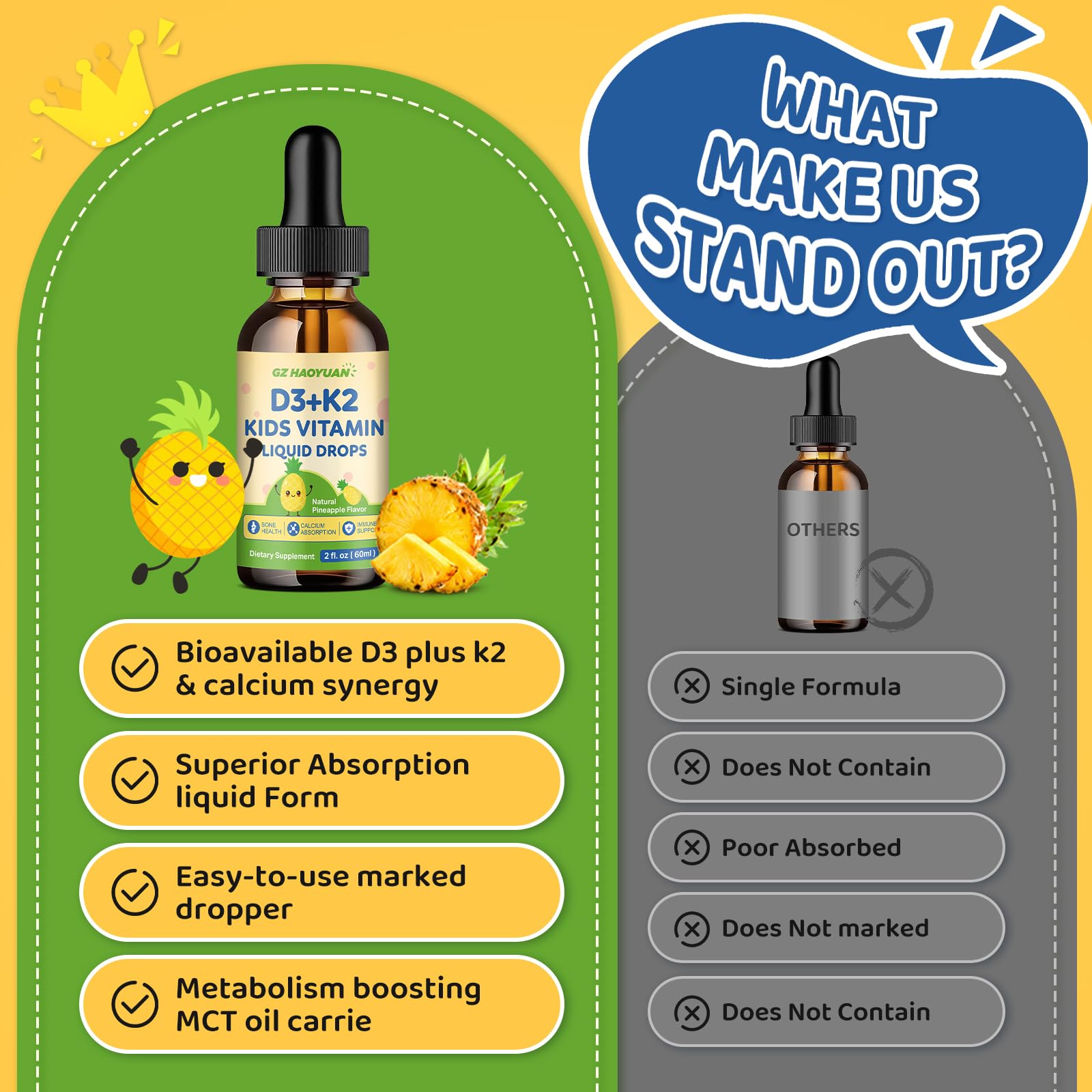 GZ HAOYUAN Vitamin D3 K2 Liquid Drops 60ml with juice