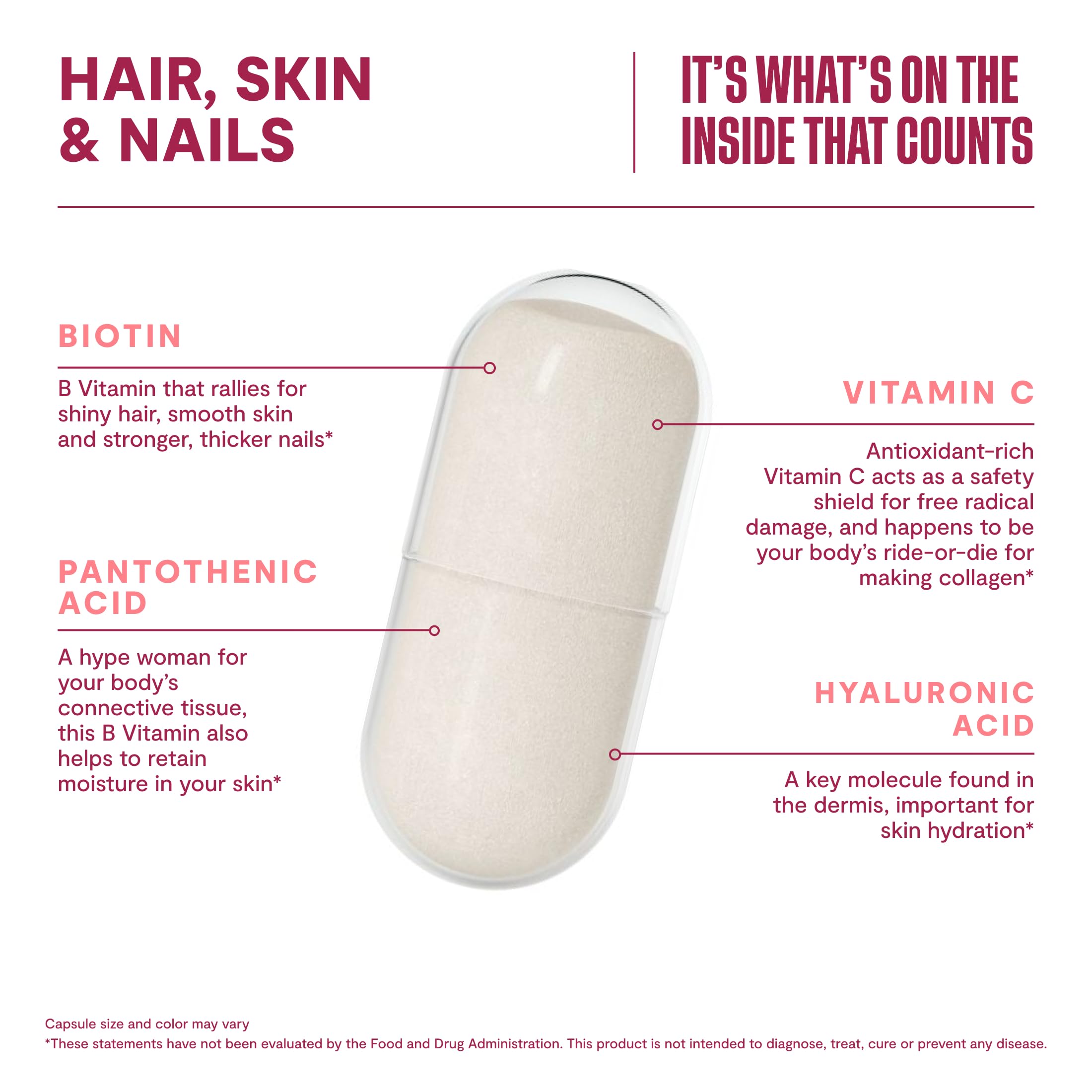 H' Habit Hair, Skin & Nails capsules on a wooden surface