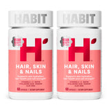 H' Habit Hair, Skin & Nails supplement front view with bottle and capsules