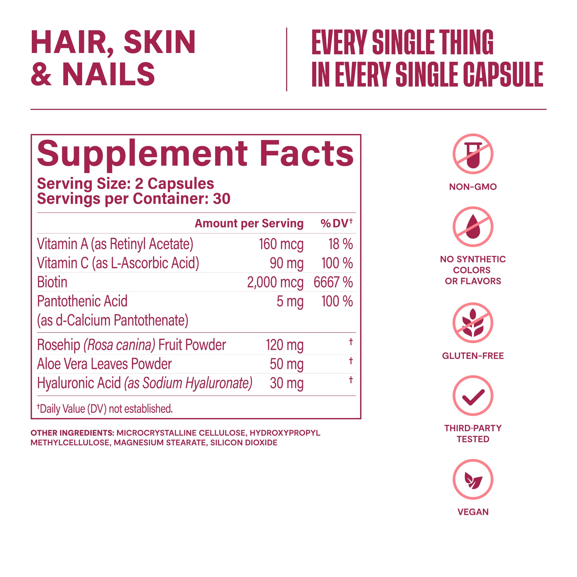 H' Habit Hair, Skin & Nails supplement packaging back view