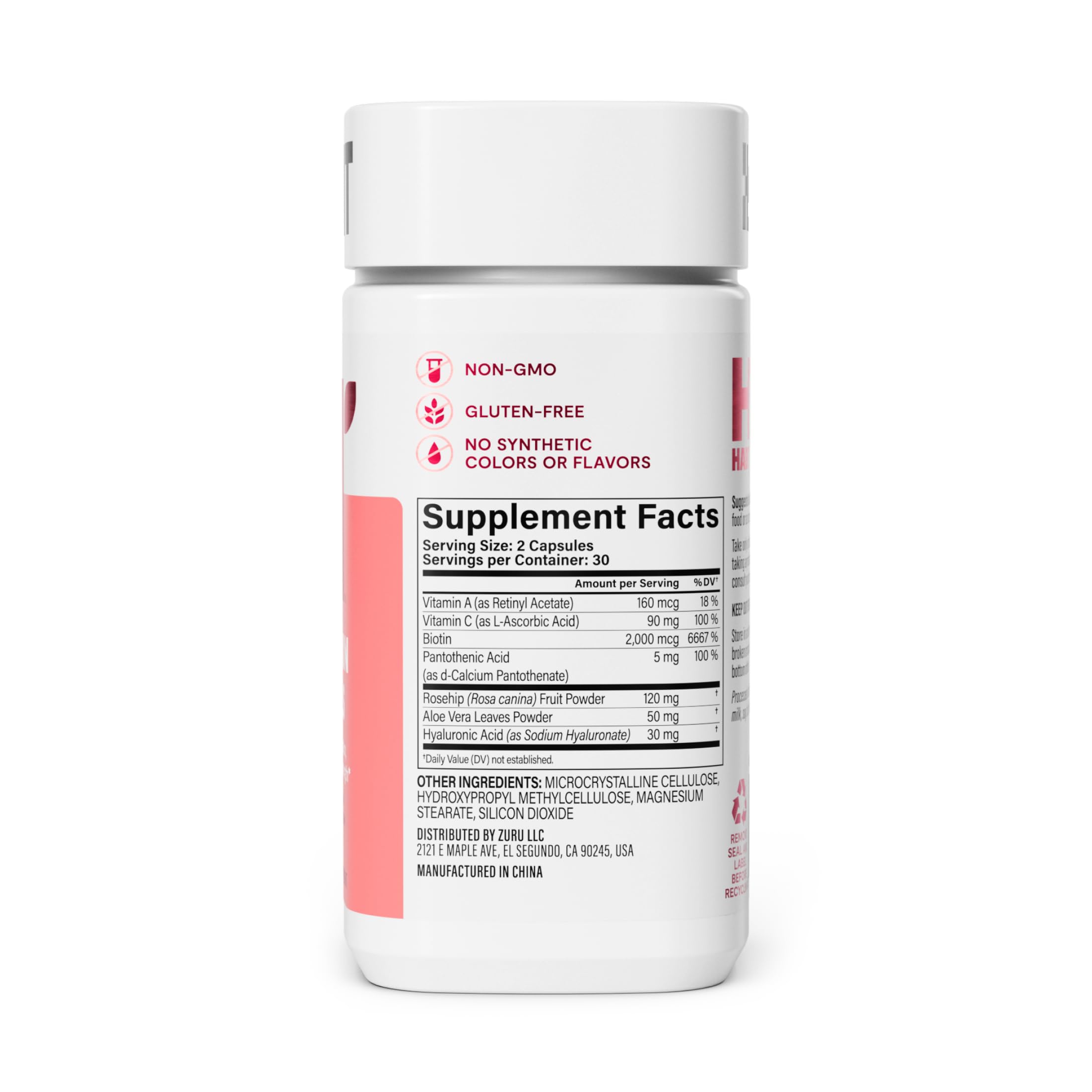 H' Habit Hair, Skin & Nails supplement side view showing label details