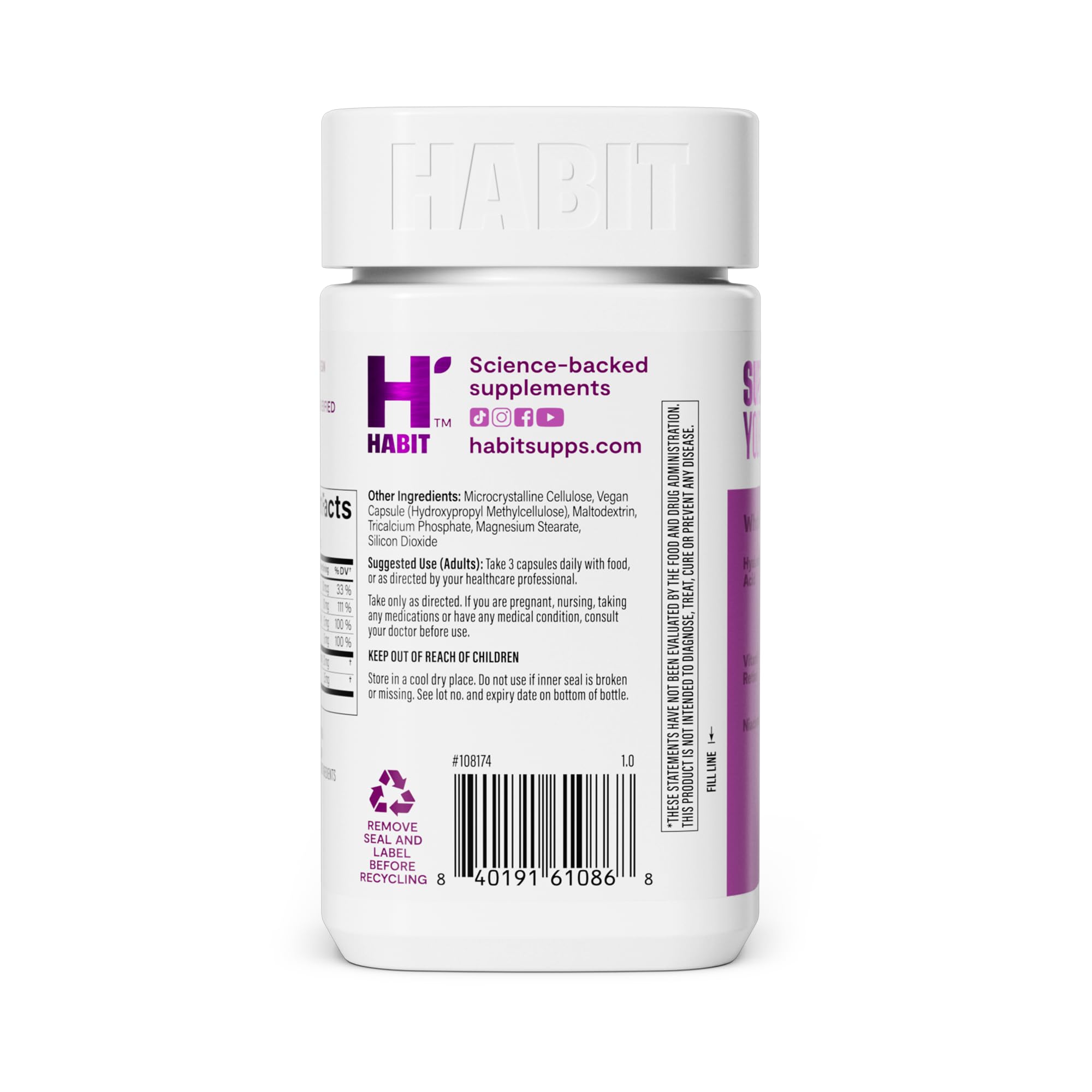 H' Habit Skin Glow Supplement lifestyle scene with capsules on a skincare table