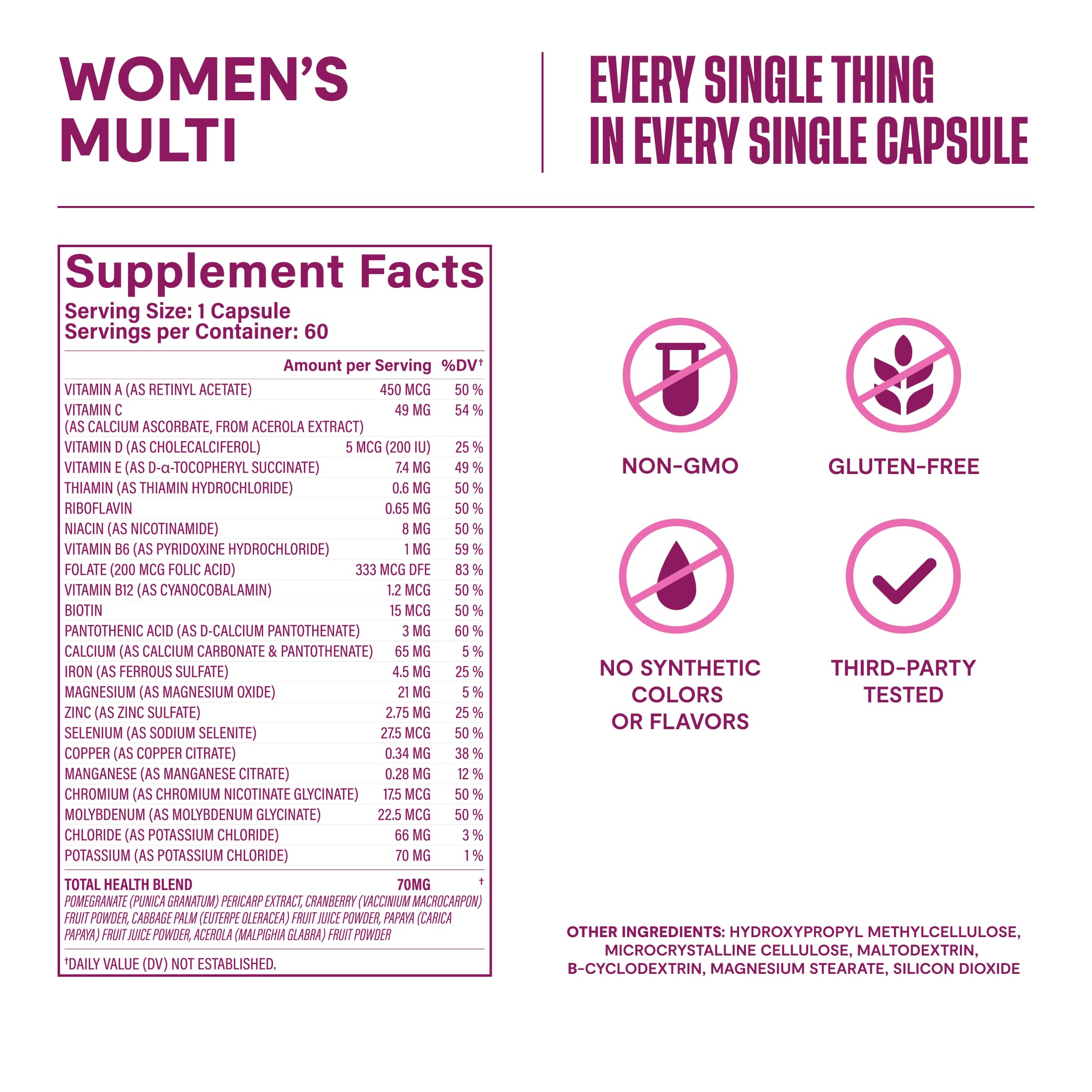 H' Habit Women's Multivitamin capsules on a wooden table