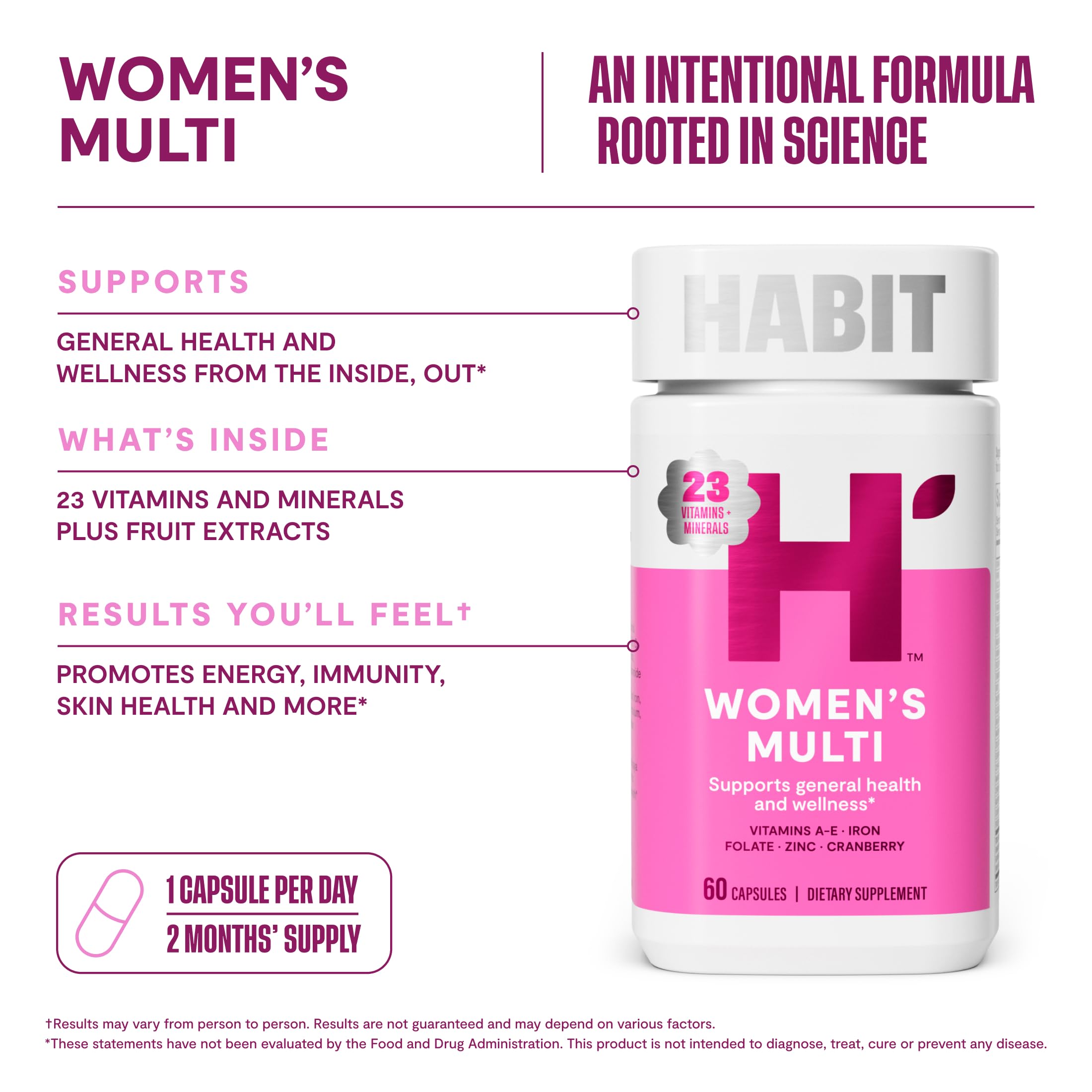 H' Habit Women's Multivitamin ingredients list on packaging