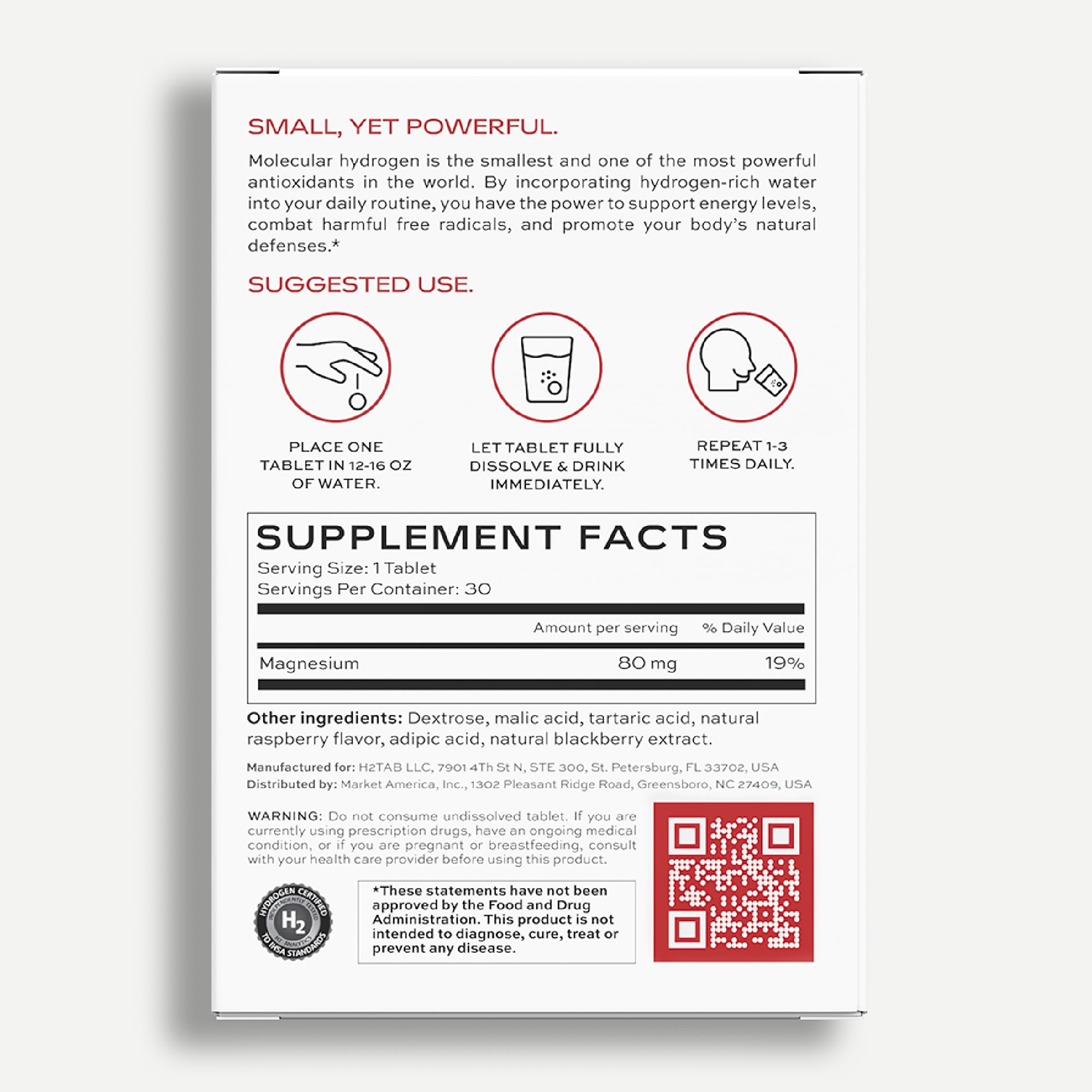 H2TAB Magnesium Hydrogen Tablets 12PPM packaging