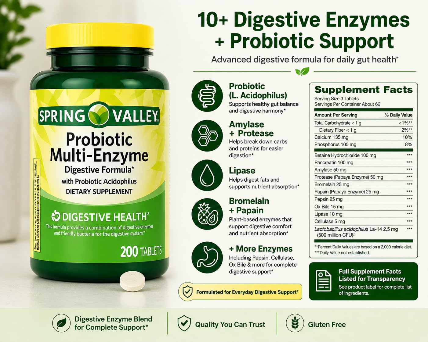 H4U Probiotic Multi-Enzyme Tablets displayed on a wooden table