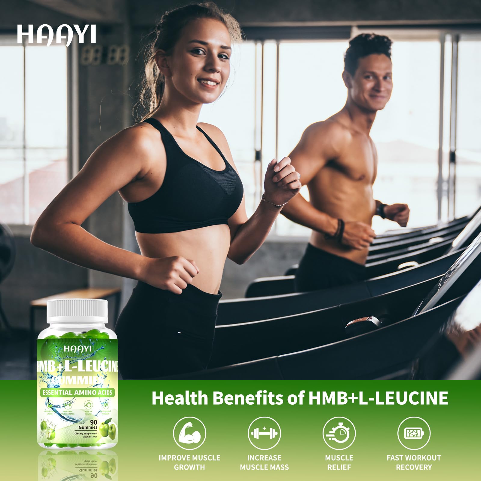 HAAYI HMB and Leucine Gummies on a table