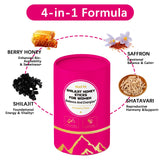 HAAYI Strawberry Shilajit Honeysticks with ingredients displayed