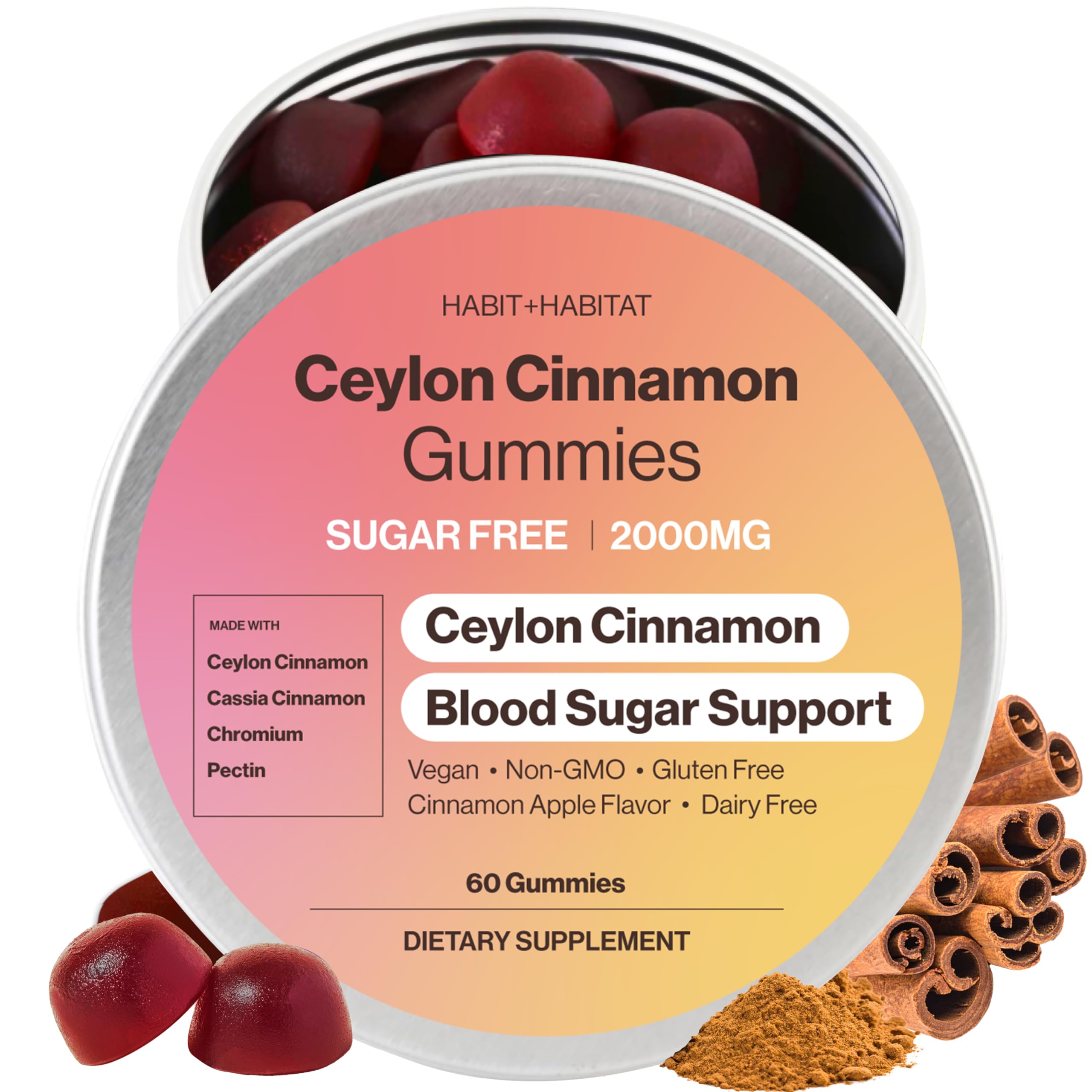 Habit + Habitat Cinnamon Gummies 60 count Apple Pie flavour front view