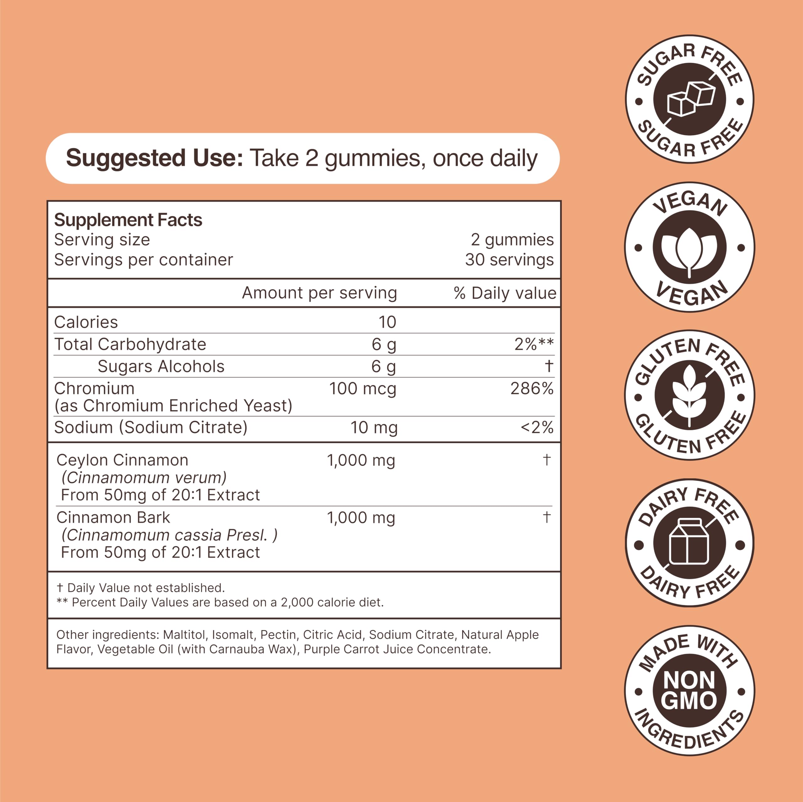 Habit + Habitat Cinnamon Gummies nutritional information on the tin