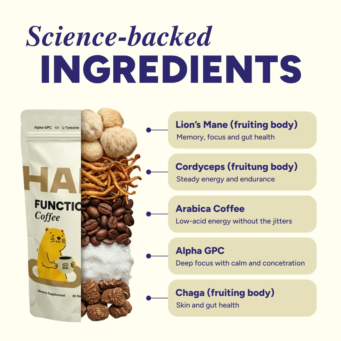 HABIT ONE Instant Coffee with Mushroom Blend close-up of coffee granules