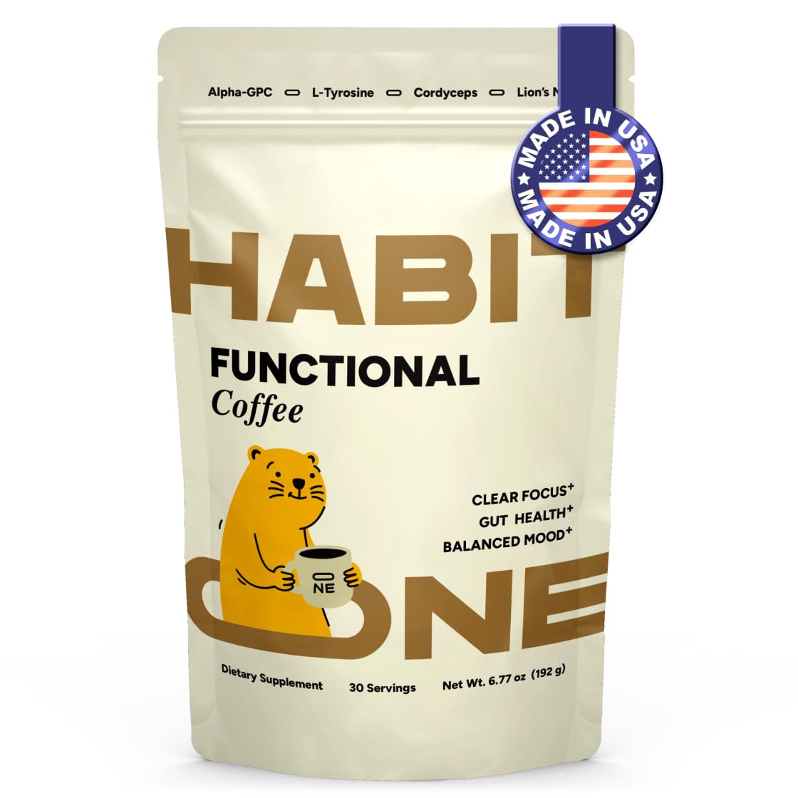 HABIT ONE Instant Coffee with Mushroom Blend packaging front view