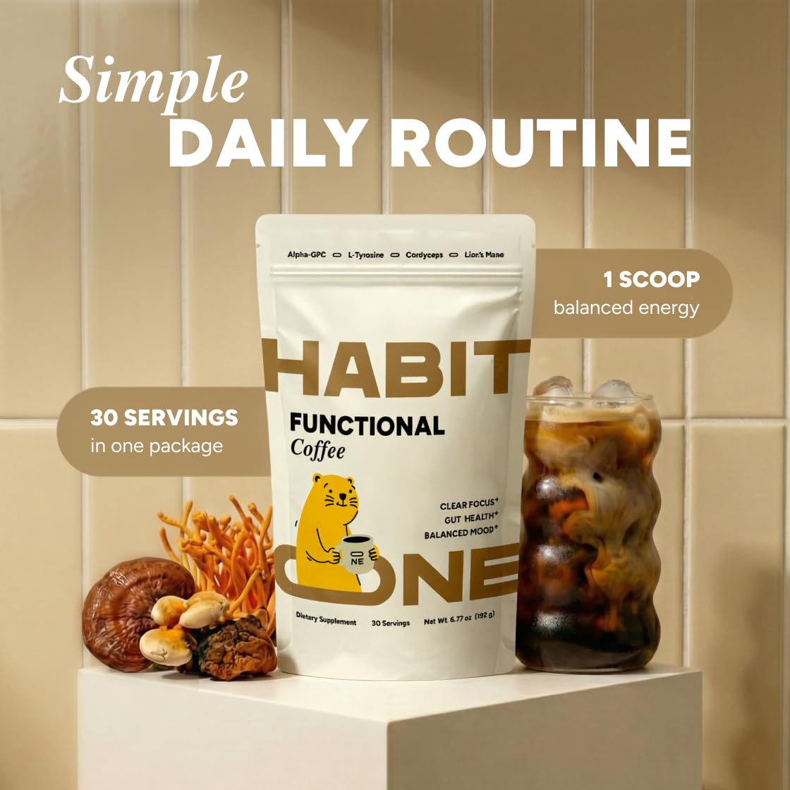 HABIT ONE Instant Coffee with Mushroom Blend serving suggestion