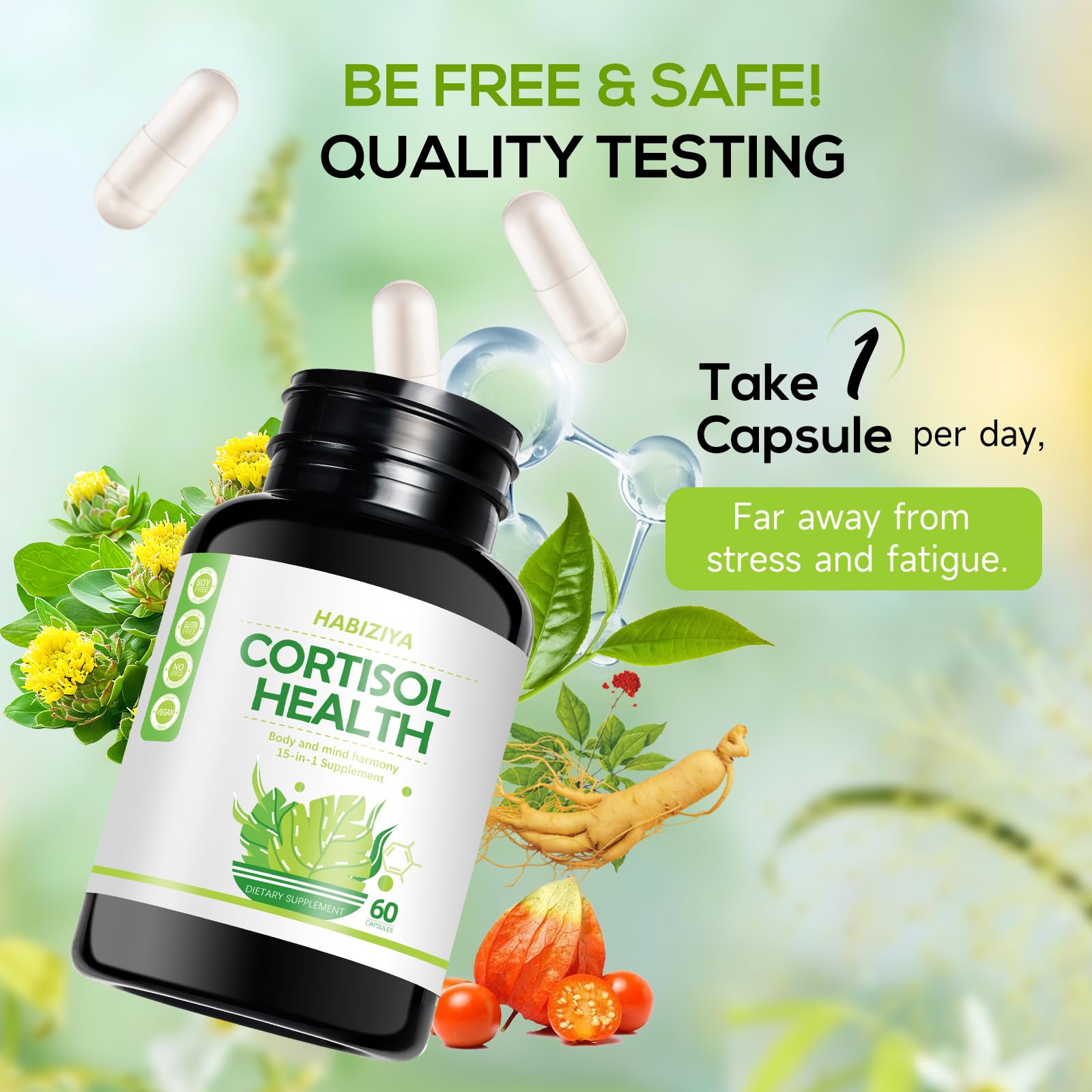HABIZIYA Cortisol Support Supplement 15-in-1 packaging