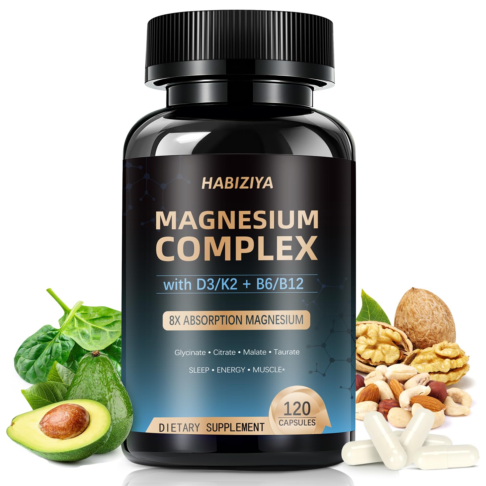 HABIZIYA Magnesium Complex 600mg front view of bottle