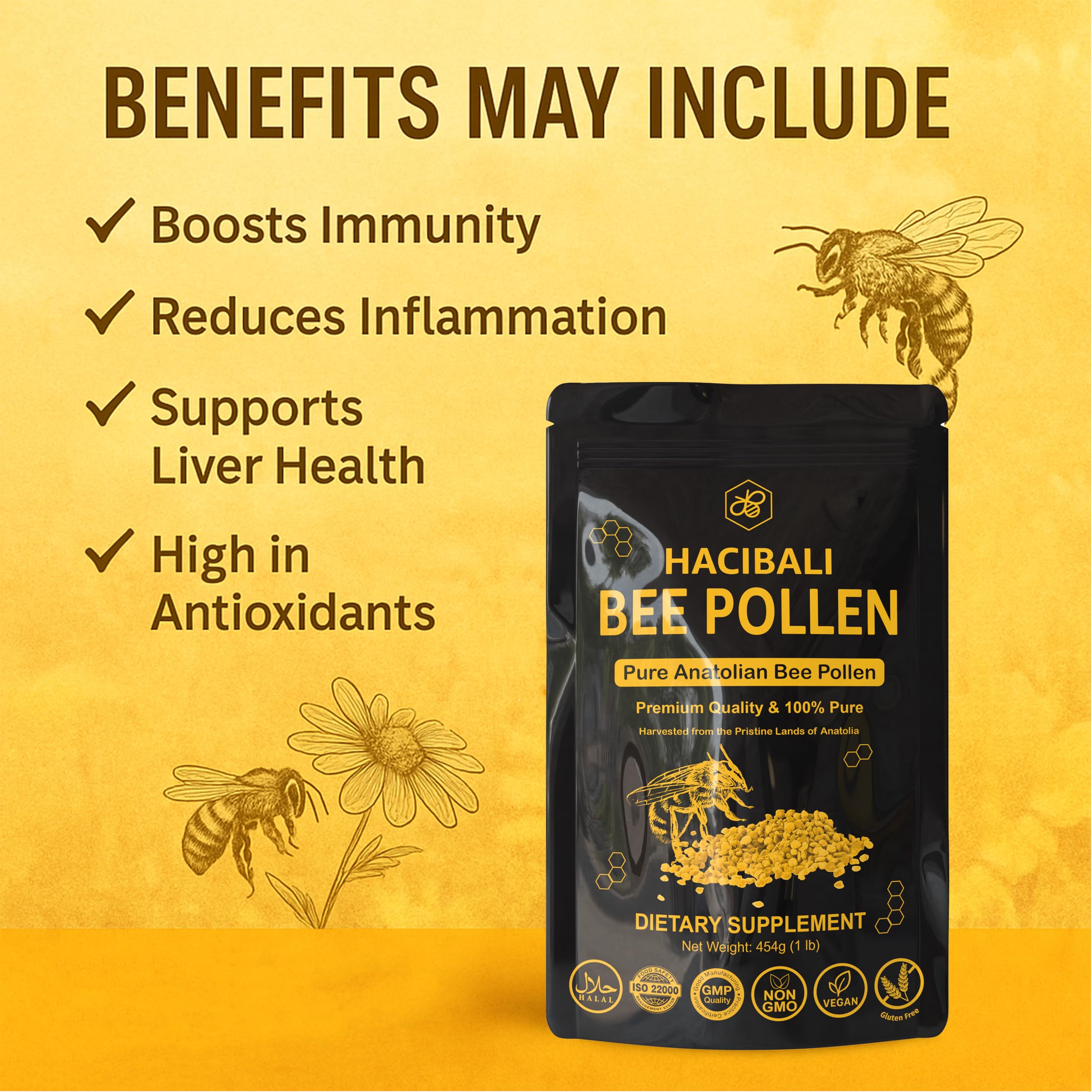 hacıbalı Bee Pollen Granules in a bowl