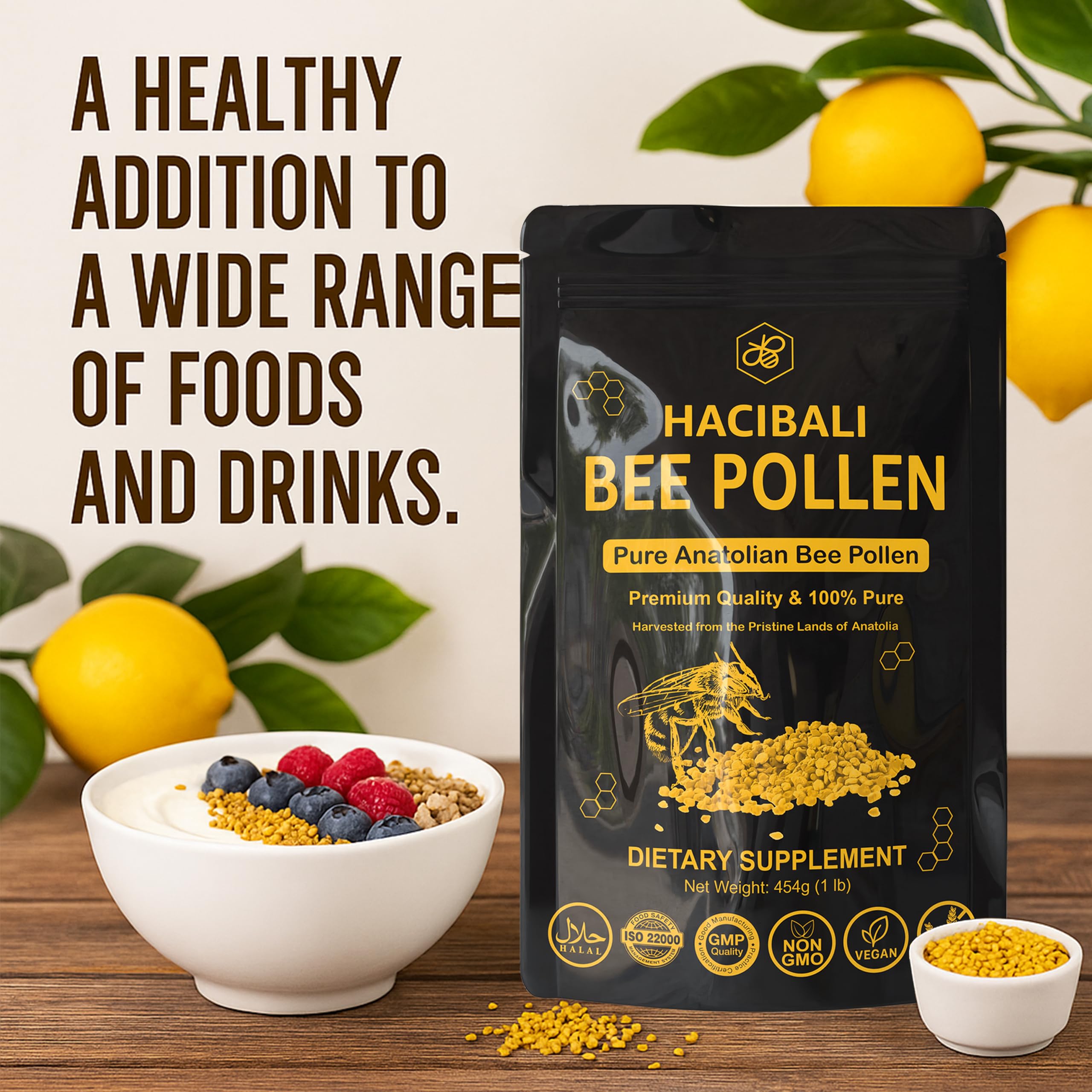 hacıbalı Bee Pollen Granules with smoothie