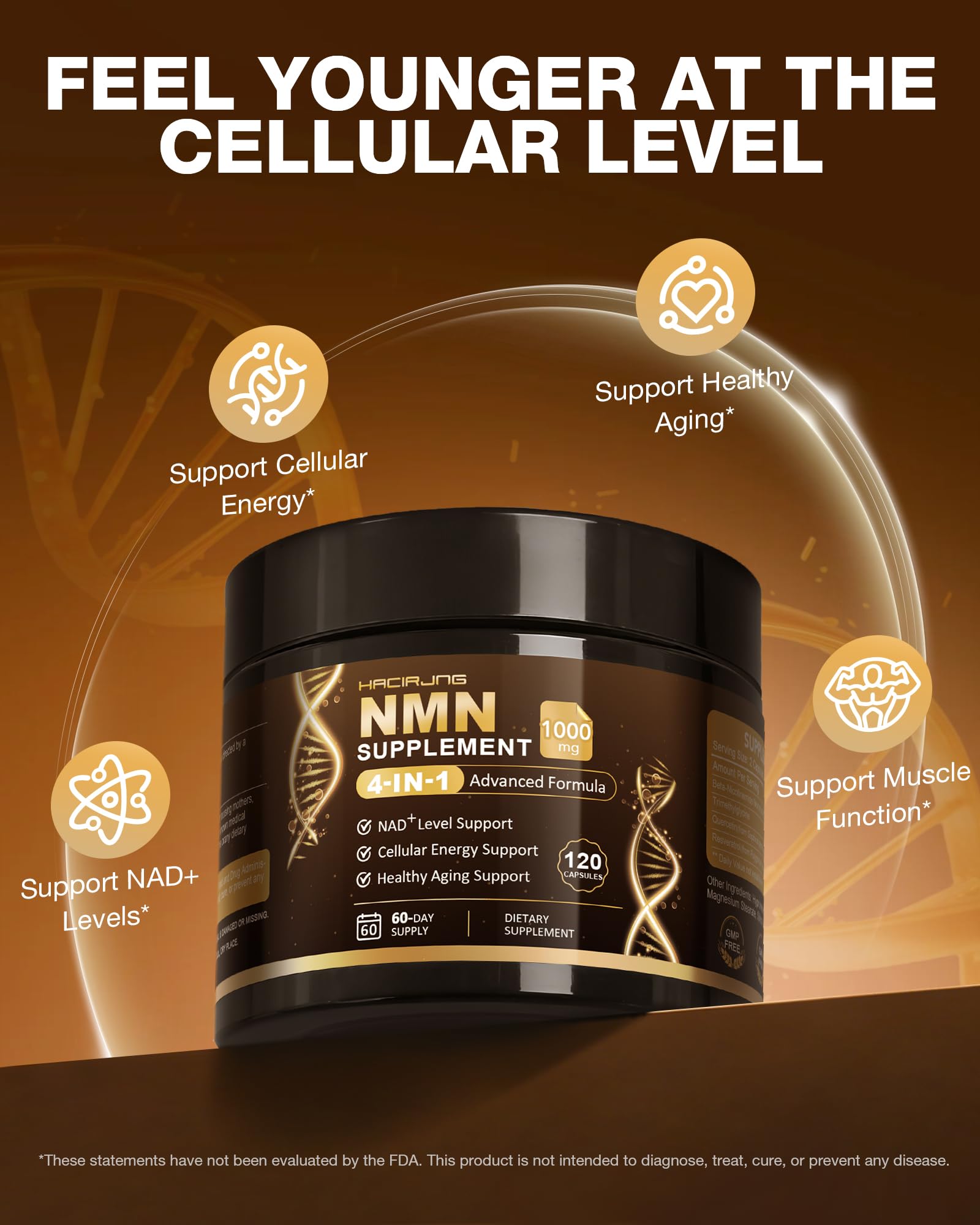HACIRJNG NMN Supplement 1000mg bottle side view