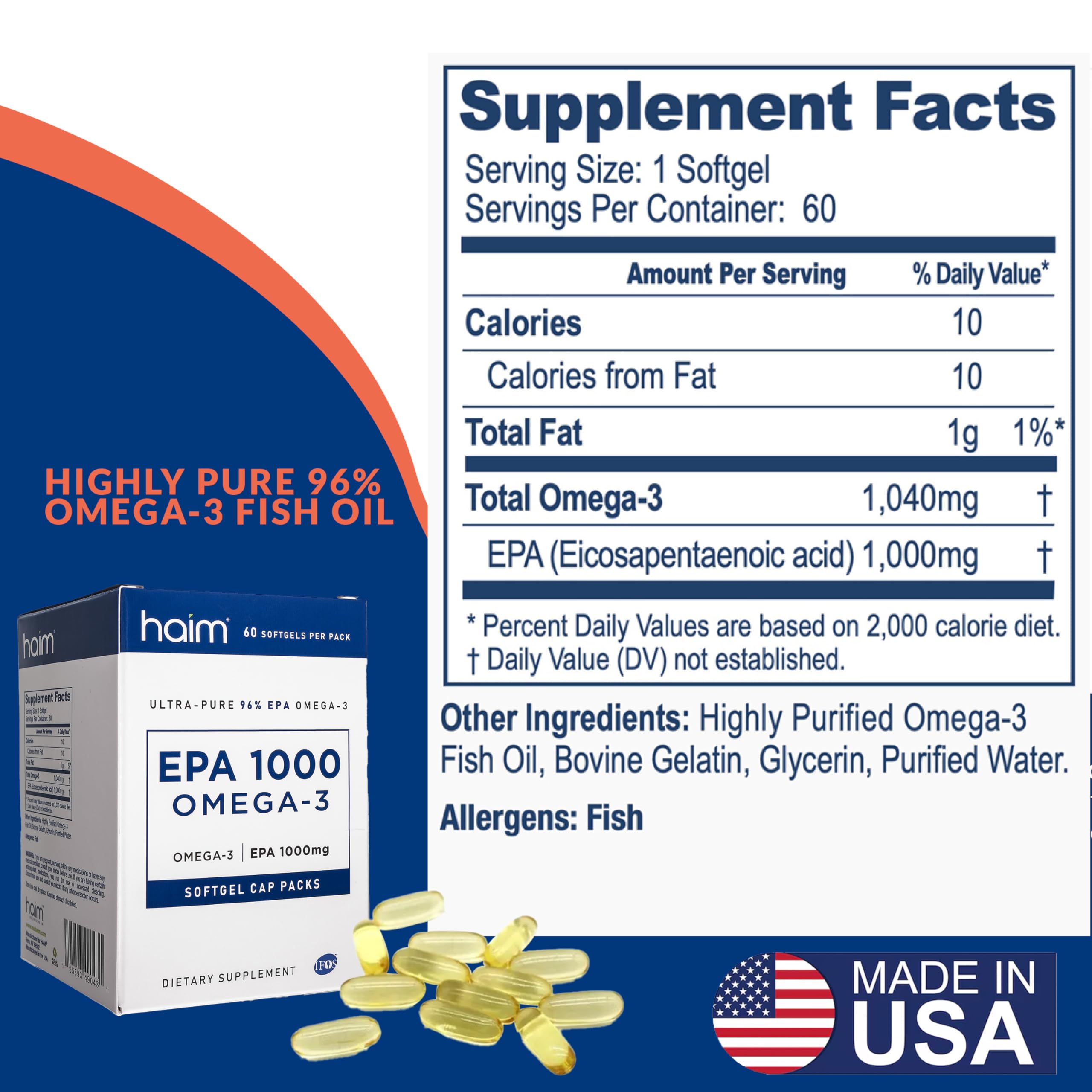 HAIM EPA1000 Fish Oil Supplement showing dosage instructions