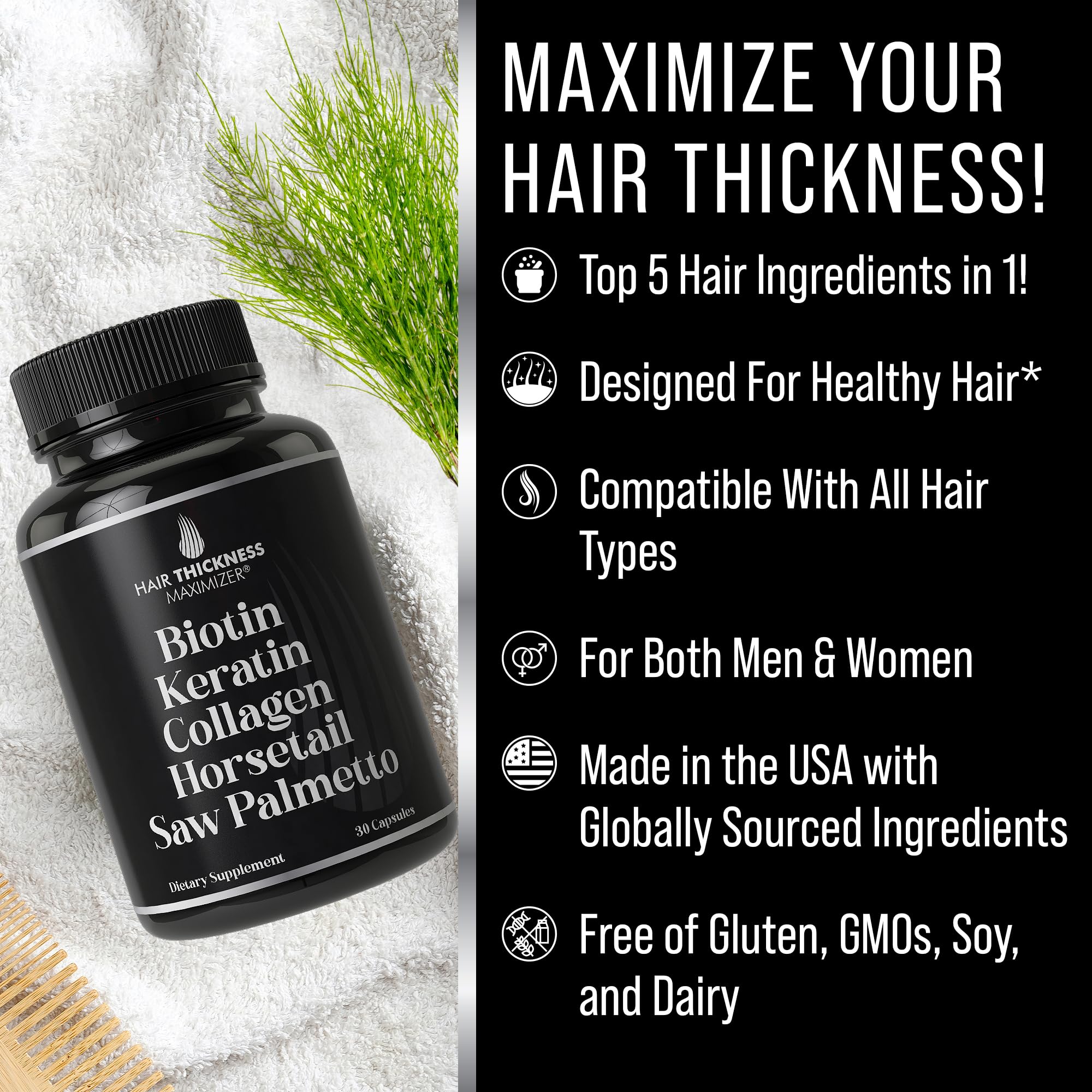 Hair Thickness Maximizer 5-in-1 Hair Vitamins bottle with label