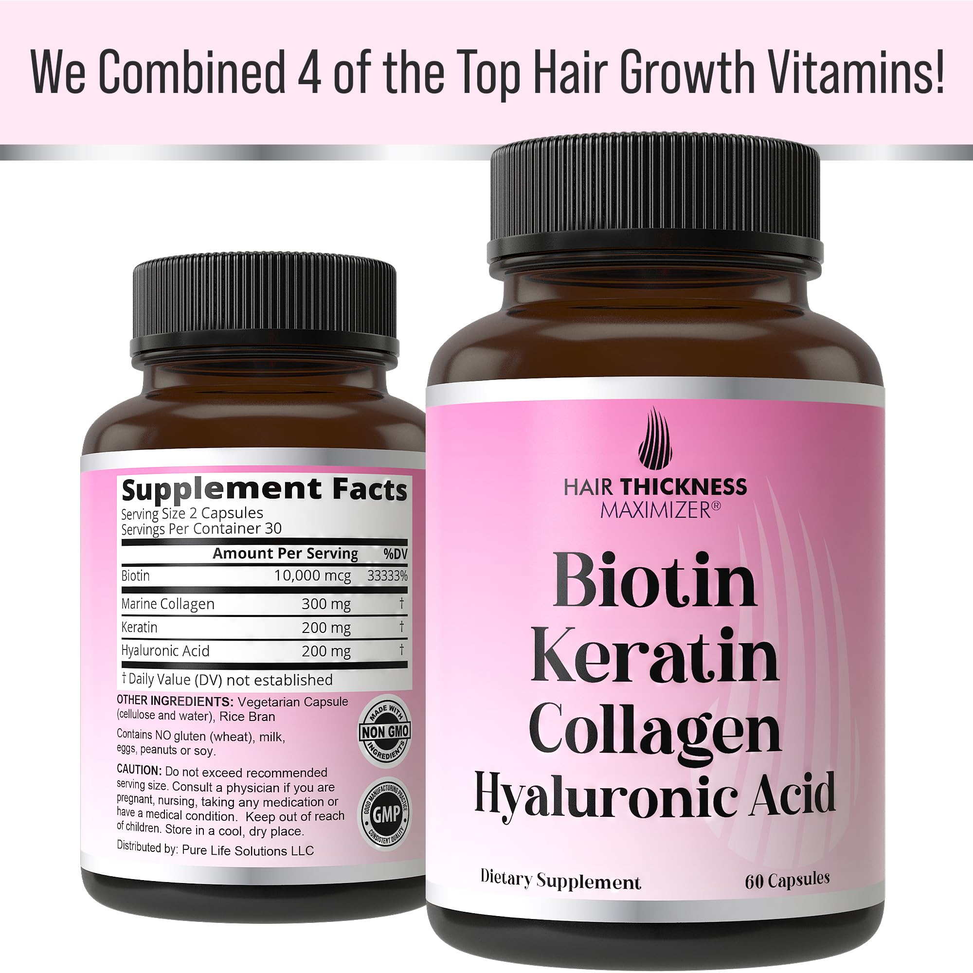 Hair Thickness Maximizer Hair Vitamins on a wooden table