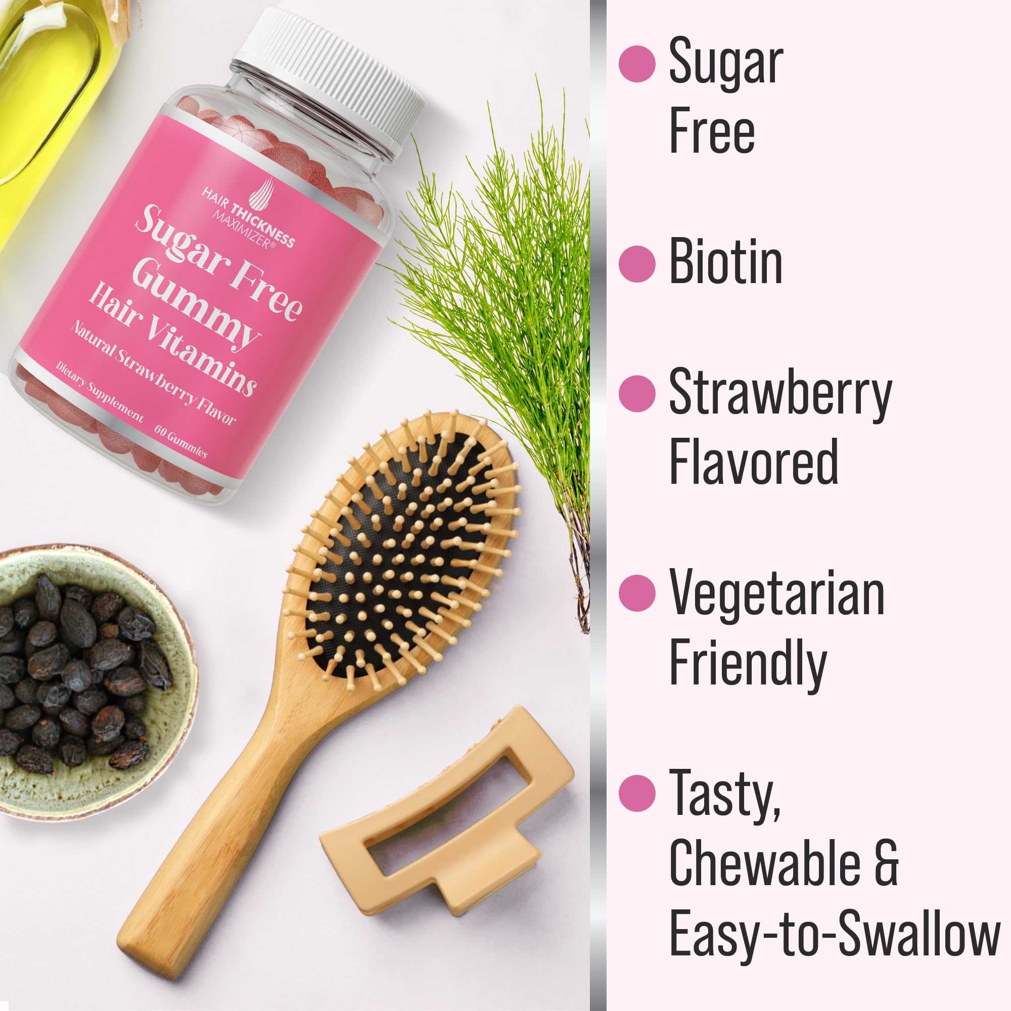 Hair Thickness Maximizer Sugar-Free Hair Gummy Vitamins strawberry flavour