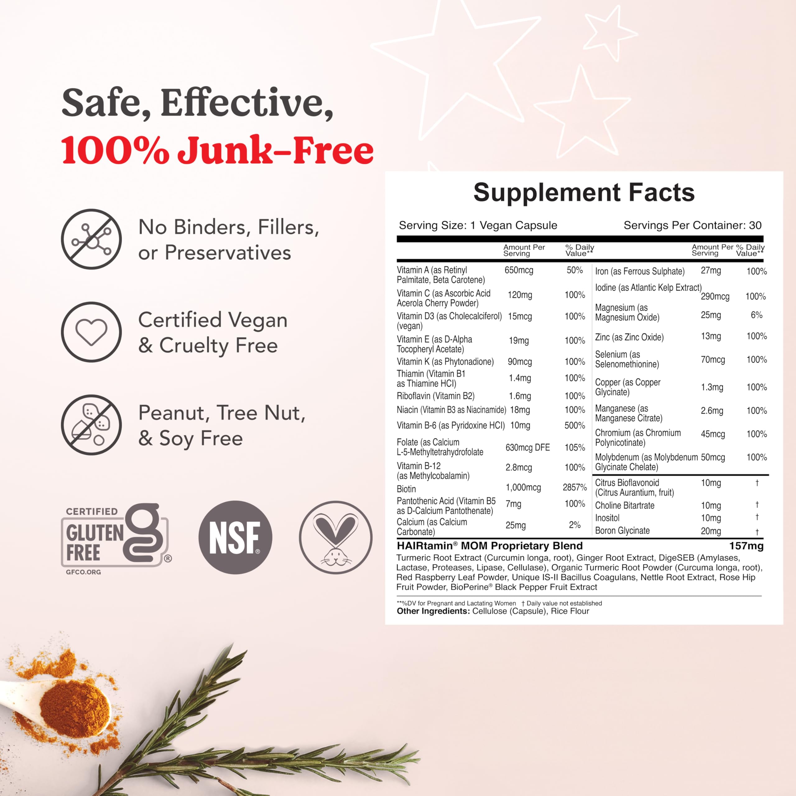 HAIRtamin Prenatal & Postnatal Multivitamin ingredients list