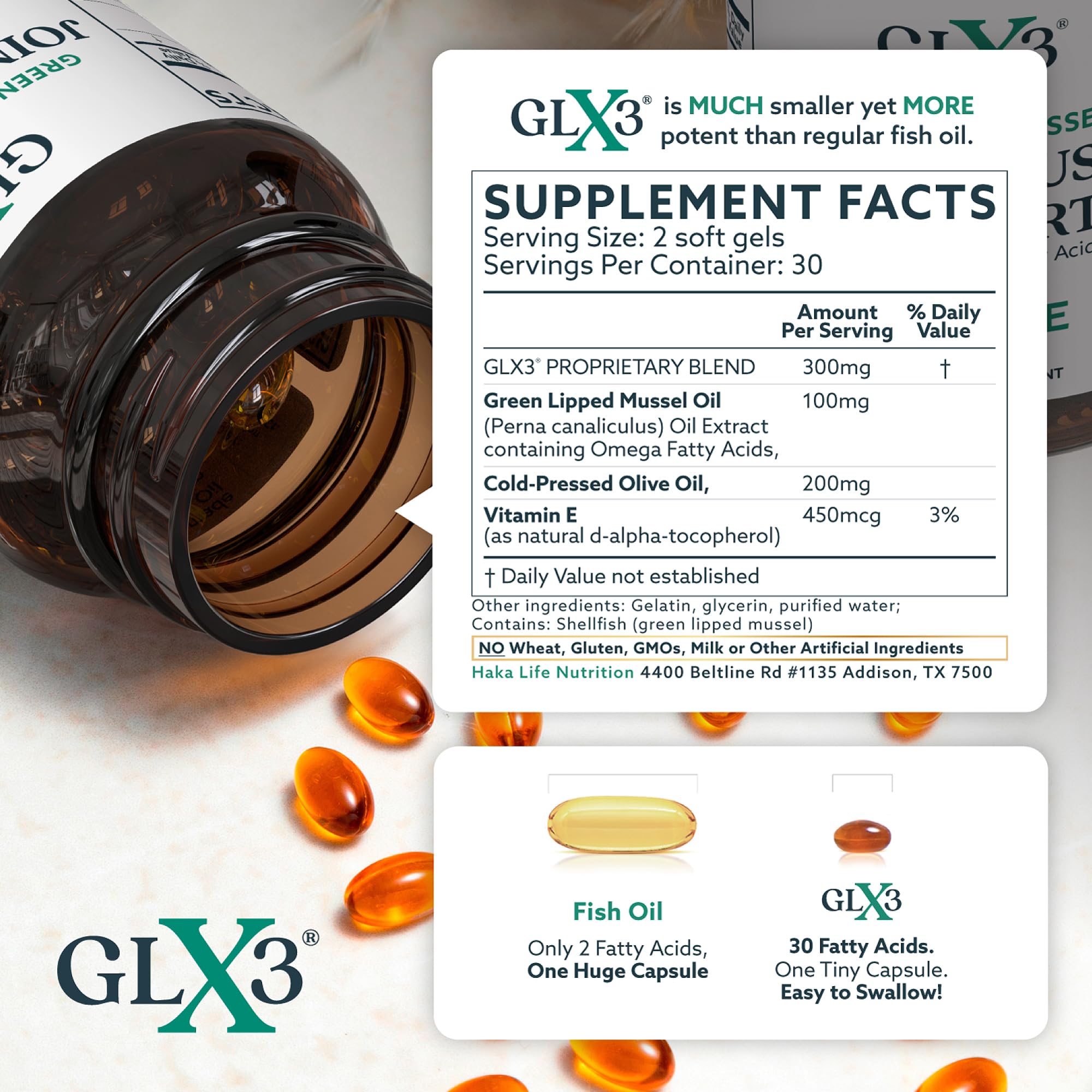 HAKA Life Nutrition GLX3 Omega-3 Supplement ingredients list