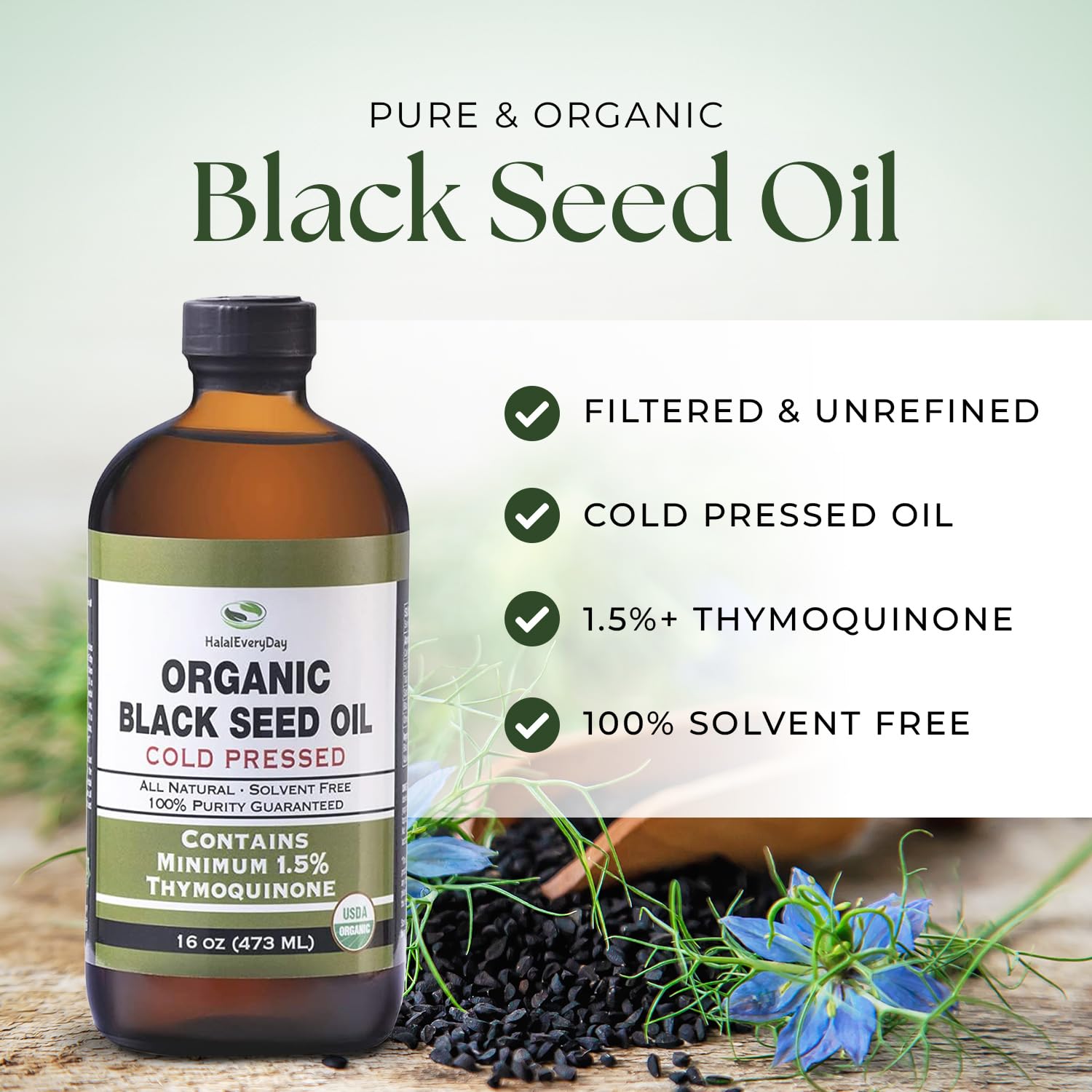 HalalEveryDay Black Seed Oil 454g back view with ingredients