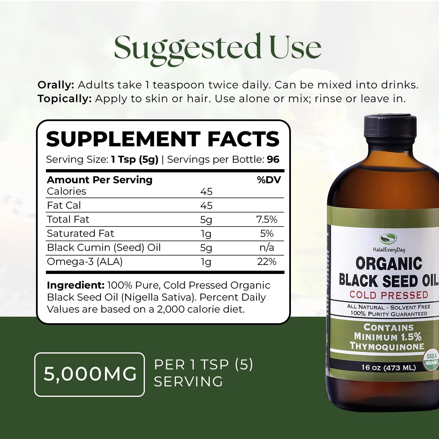 HalalEveryDay Black Seed Oil 454g in a kitchen setting