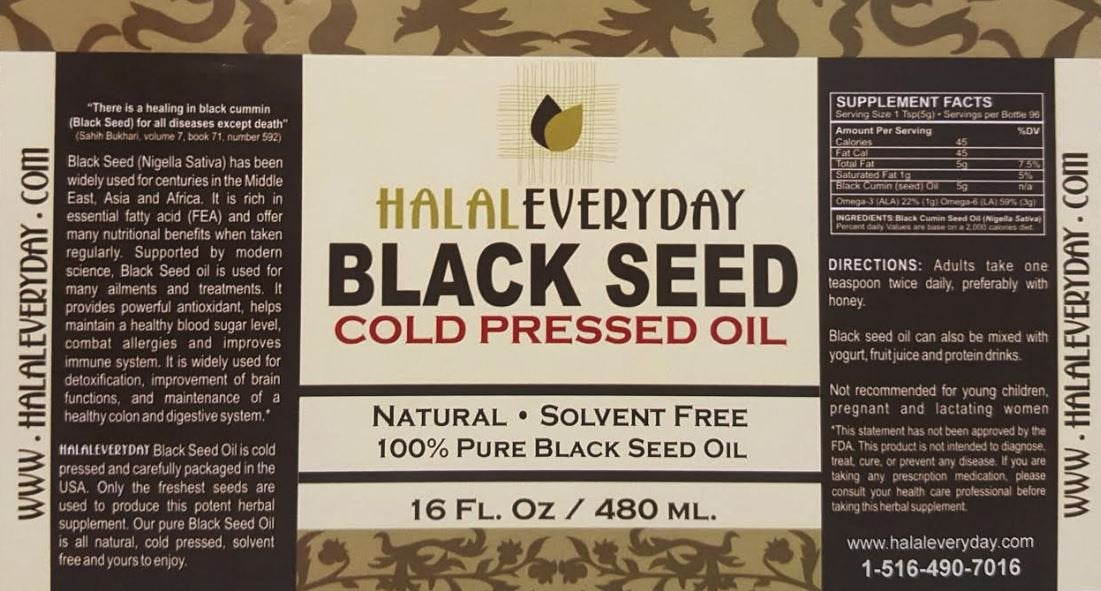 HalalEveryDay Black Seed Oil bottle side view