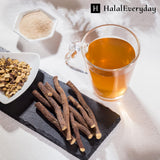 HalalEveryDay Licorice Root 100g displayed on a wooden table