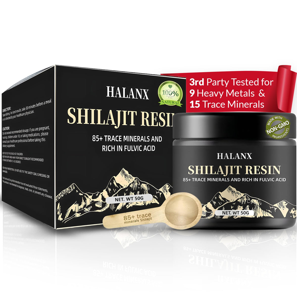 Halanx Shilajit Resin 50g glass jar front view