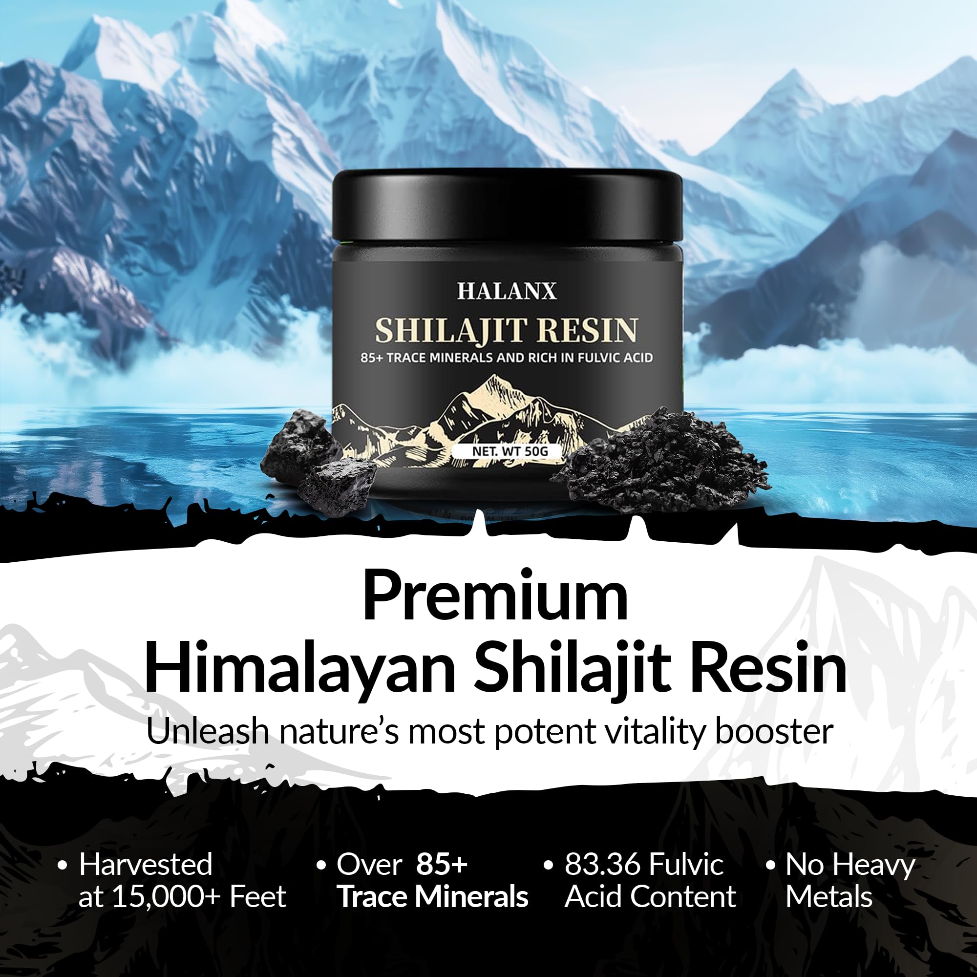 Halanx Shilajit Resin 50g glass jar side view
