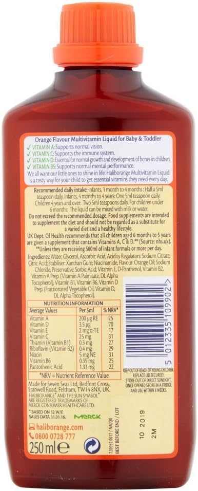 Haliborange Baby and Toddler Multivitamin Liquid 250ml side view