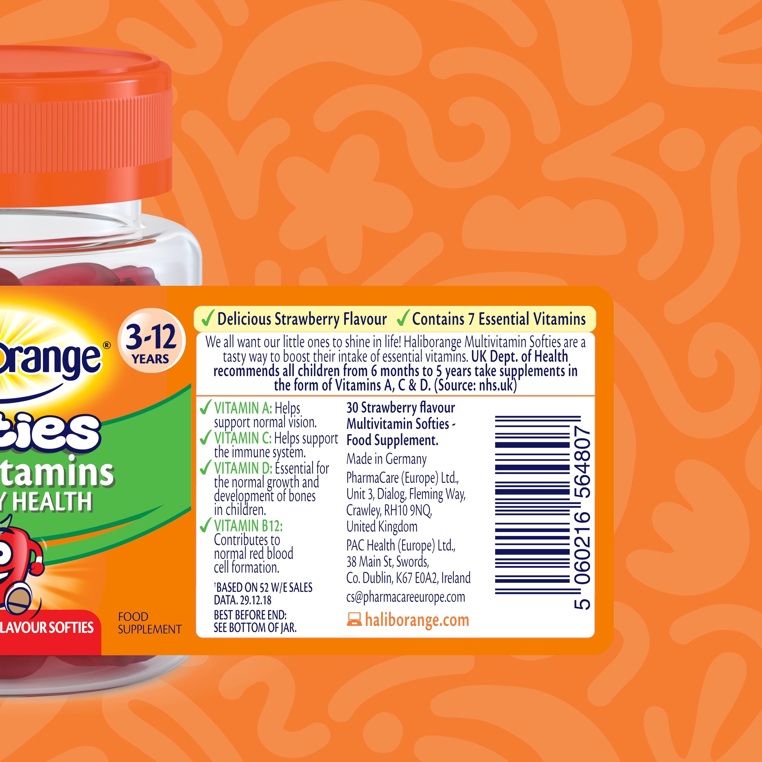 Haliborange Multivitamin Softies Strawberry on a kitchen table