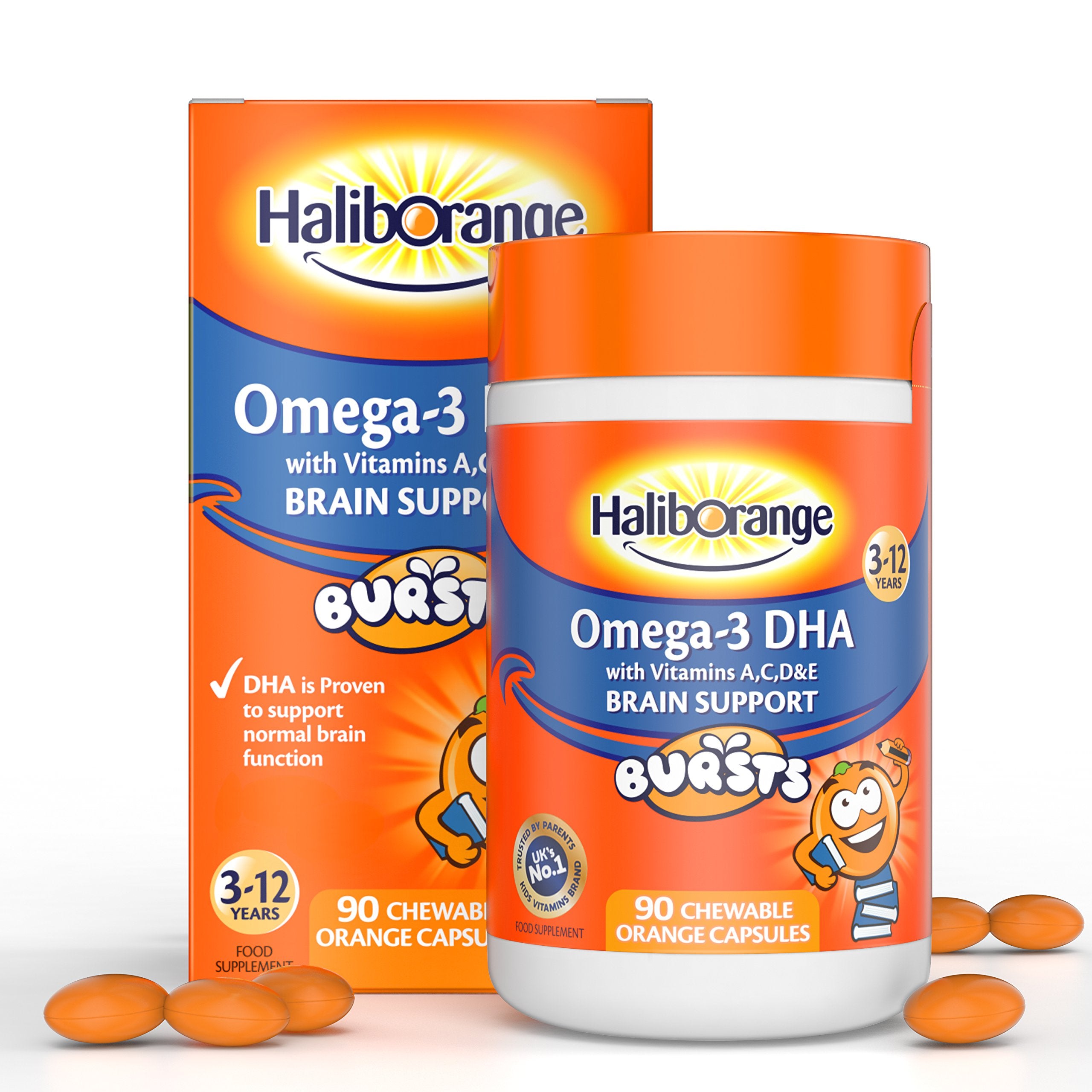 Haliborange Omega-3 Fruit Bursts chewy orange capsules
