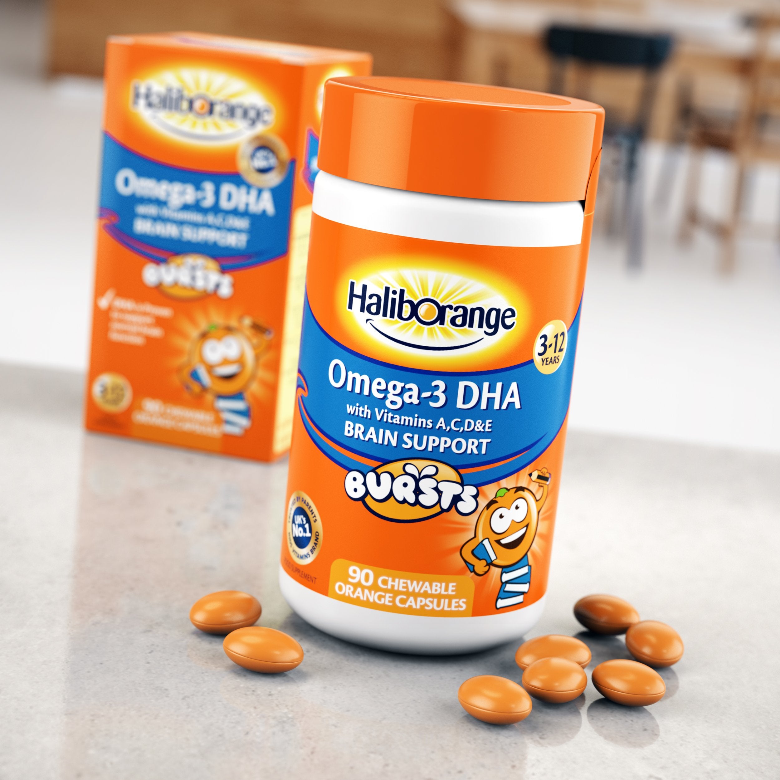 Haliborange Omega-3 Fruit Bursts with a child holding it