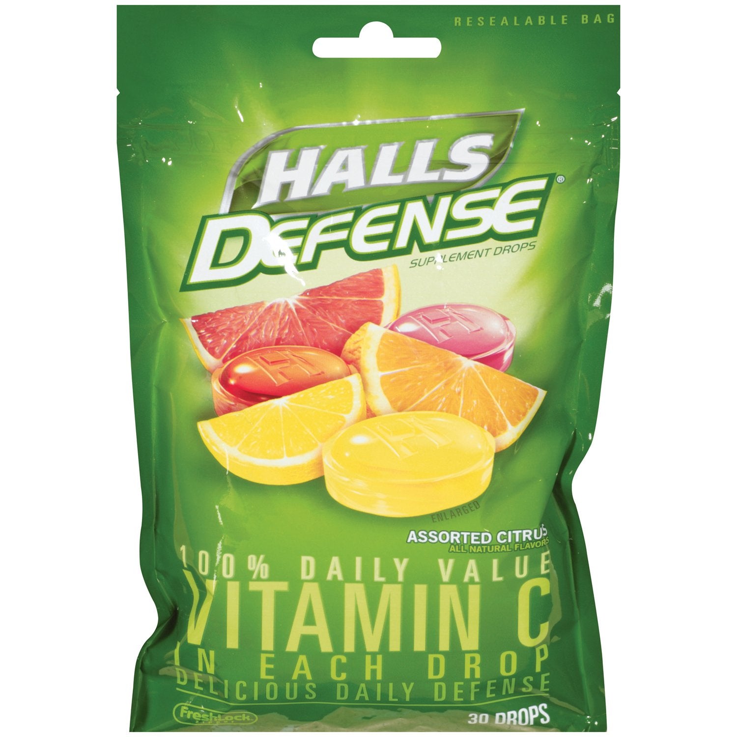 HALLS Vitamin C Supplement Drops 621g fruit flavour packaging front view