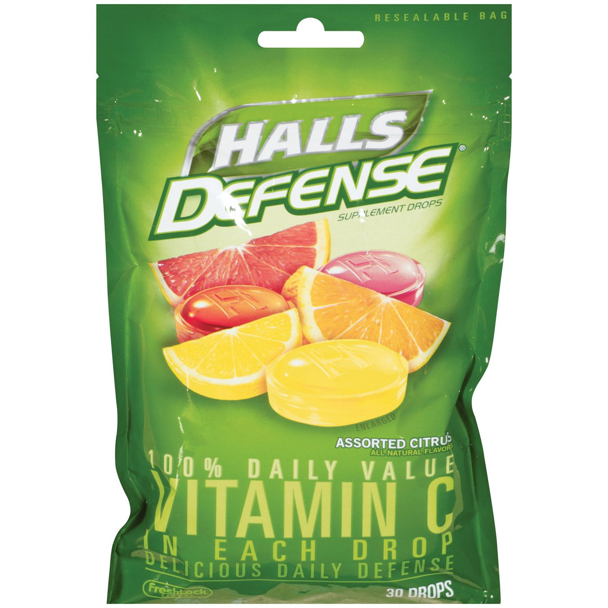 HALLS Vitamin C Supplement Drops 621g fruit flavour packaging front view