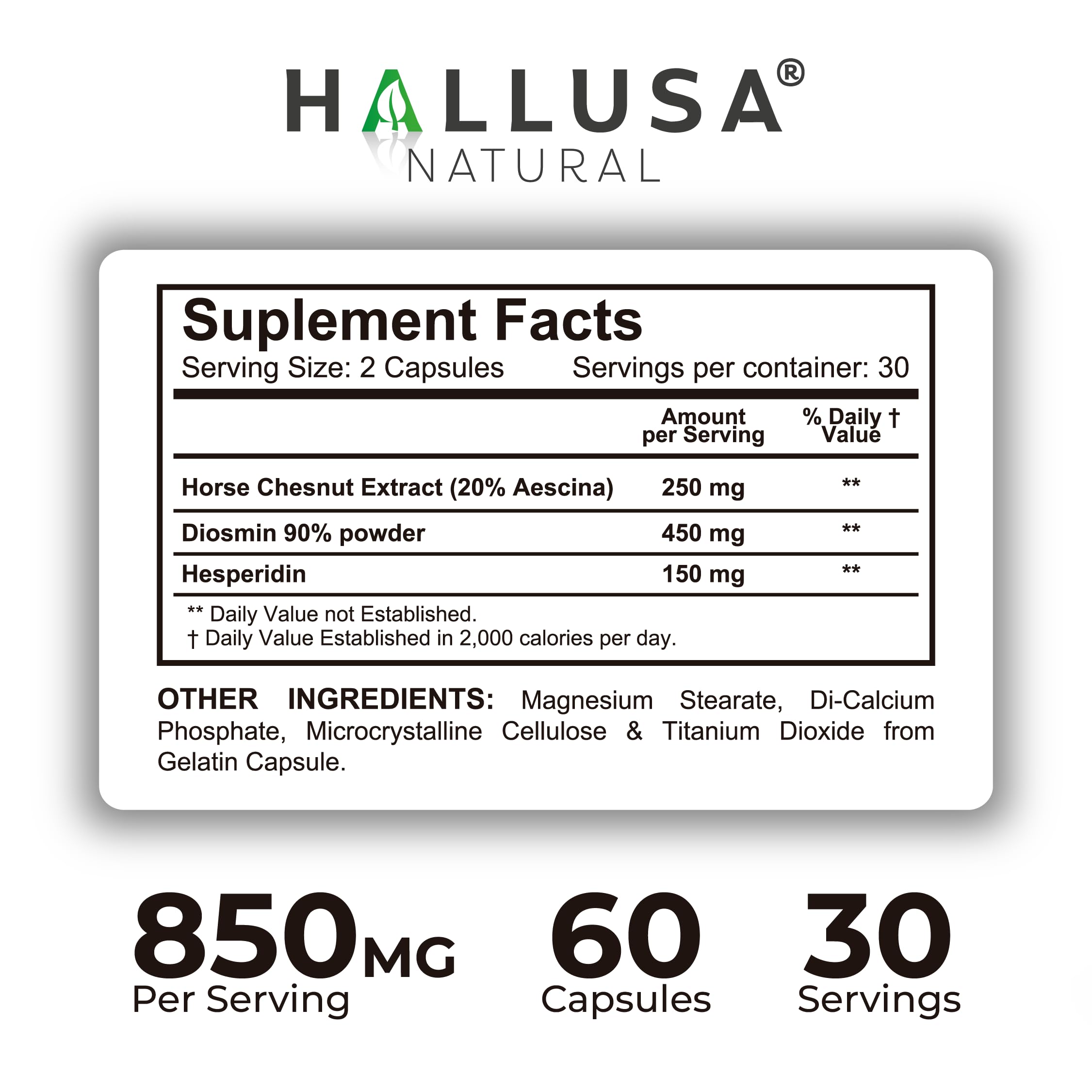 Hallusa Natural Circulation Support Supplement ingredients list