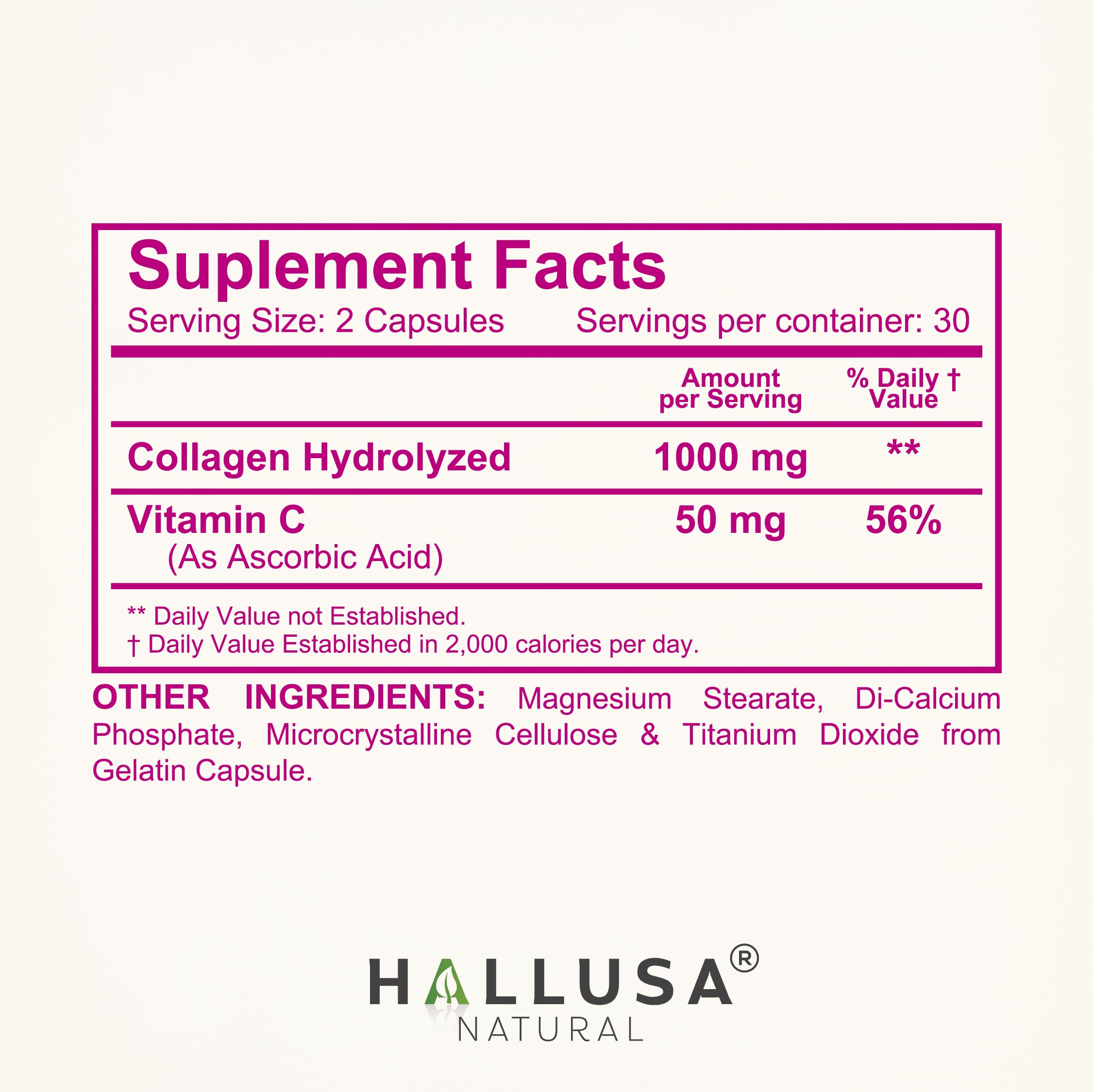 Hallusa Natural Collagen Supplement ingredients list