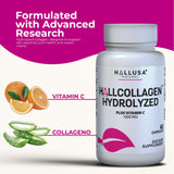 Hallusa Natural Collagen Supplement lifestyle scene with healthy foods