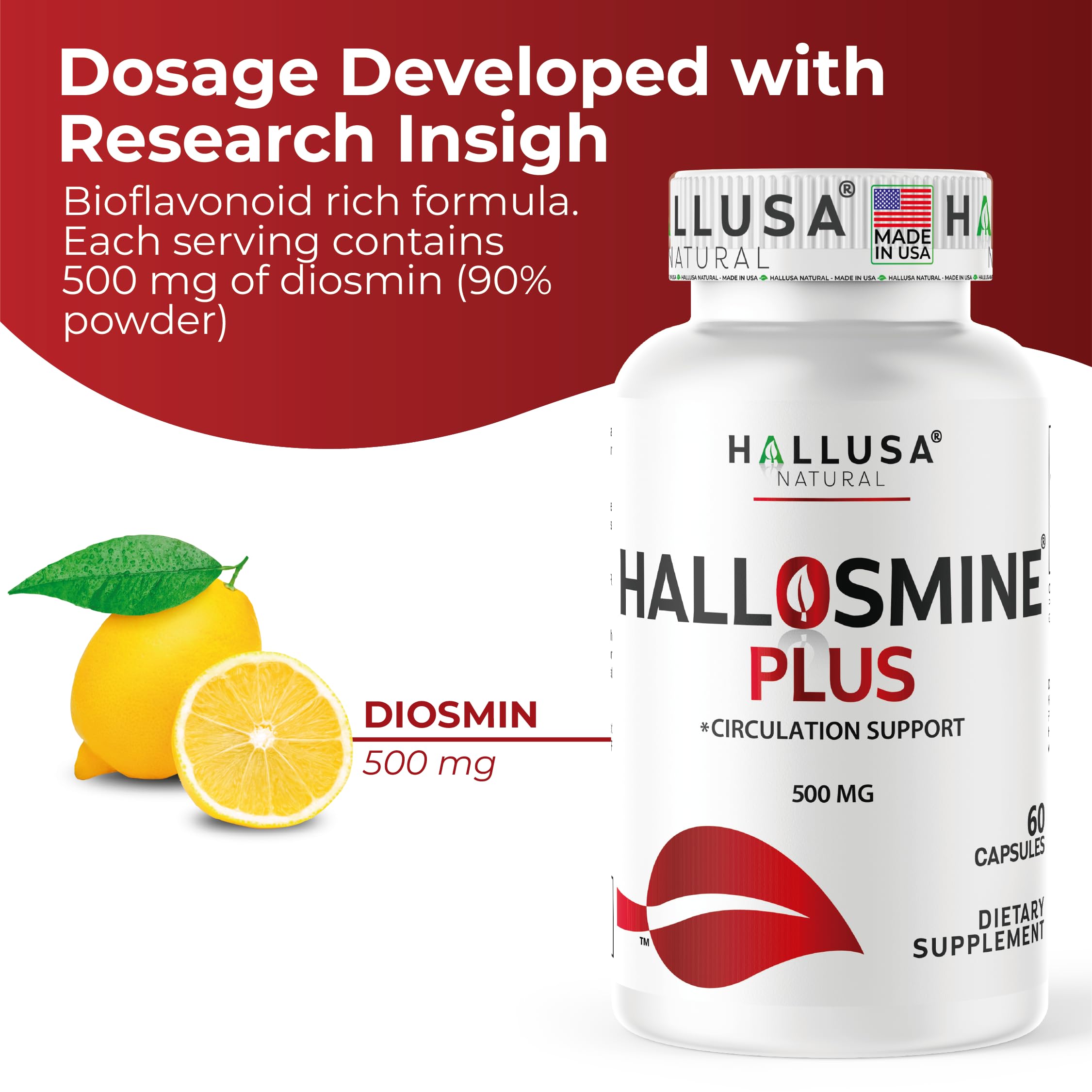 Hallusa Natural Diosmin 500mg Capsules in a lifestyle setting