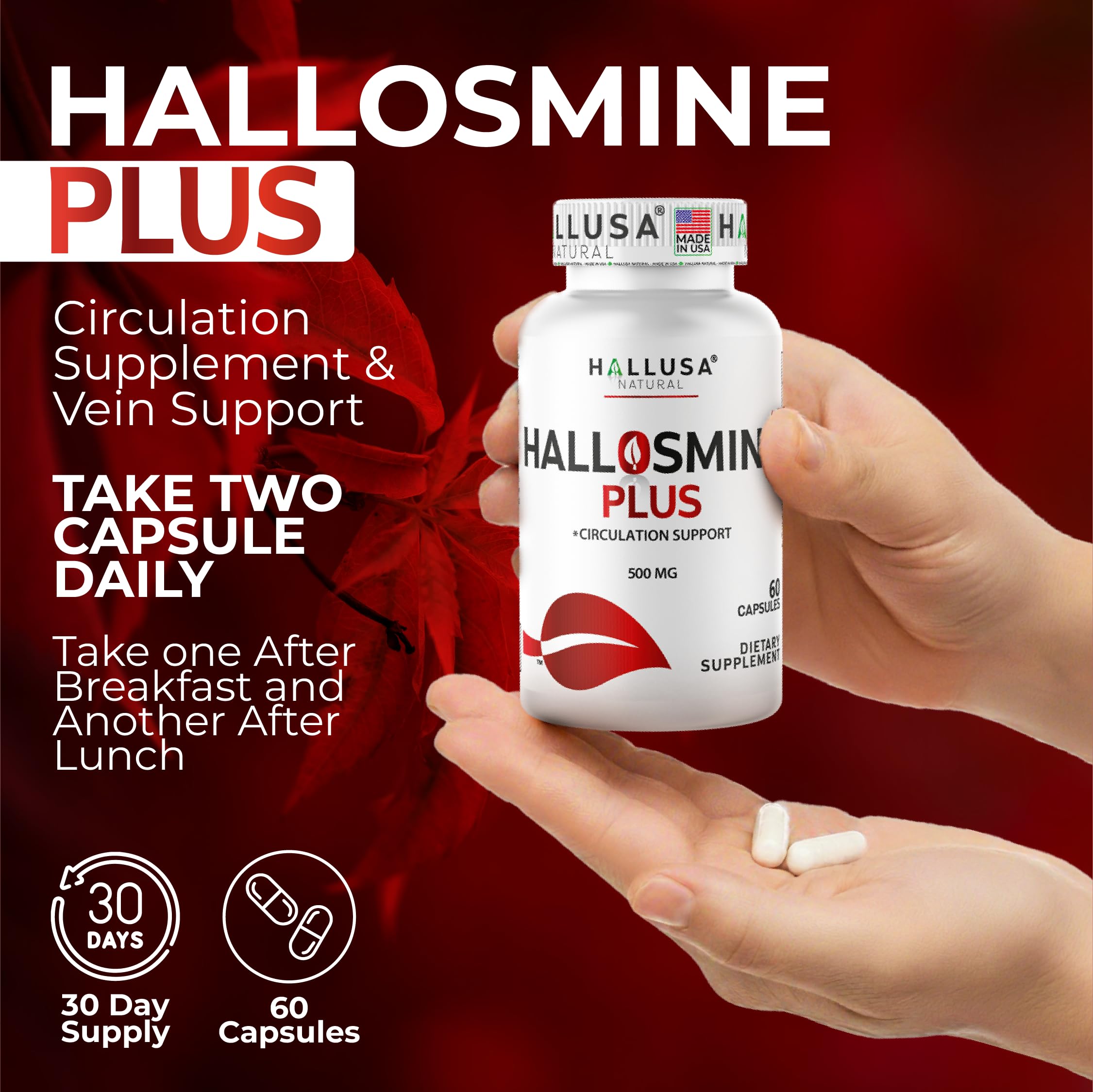 Hallusa Natural Diosmin 500mg Capsules package dimensions and weight